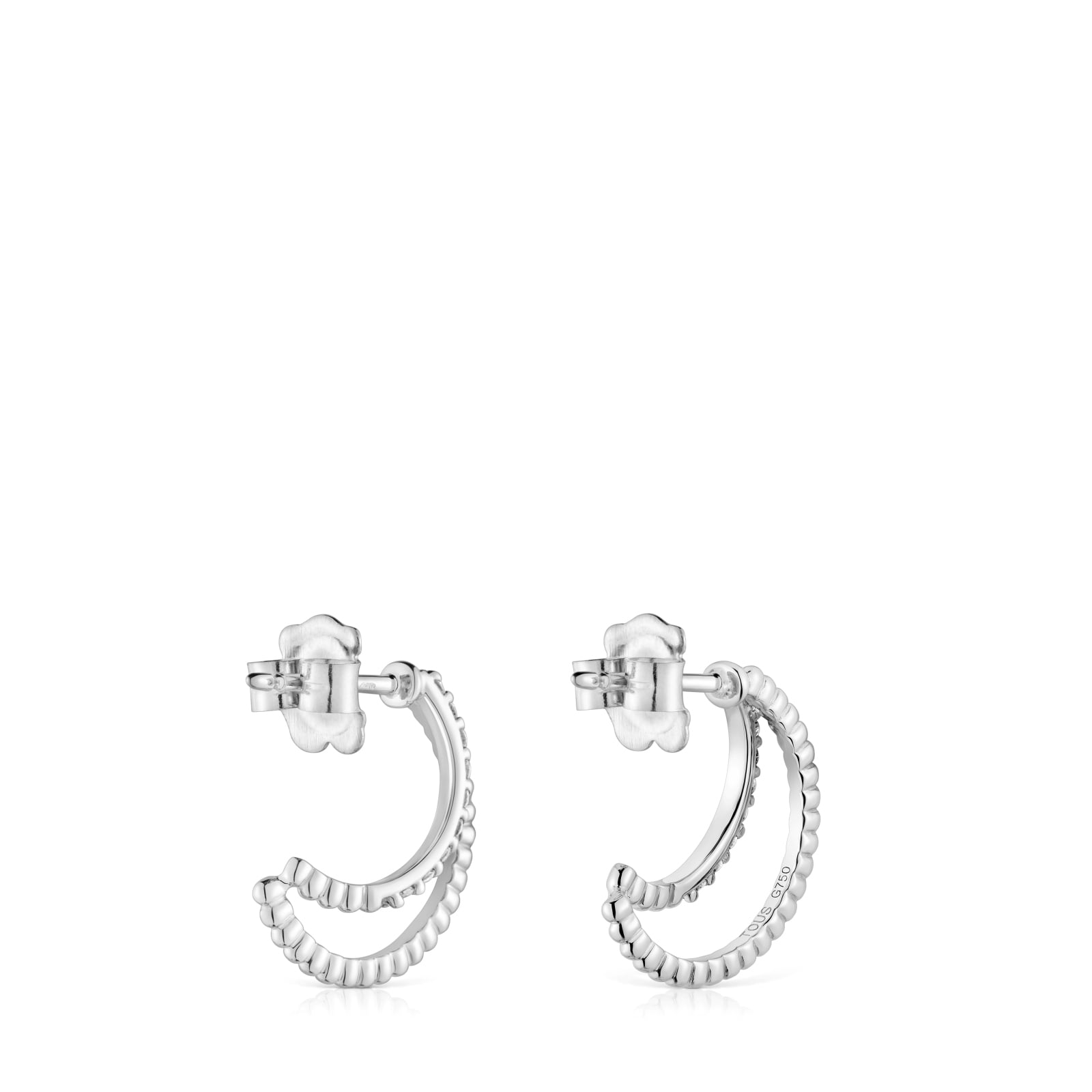 PENDIENTES ARO DOBLE CORTO DE ORO BLANCO CON DIAMANTES - 3