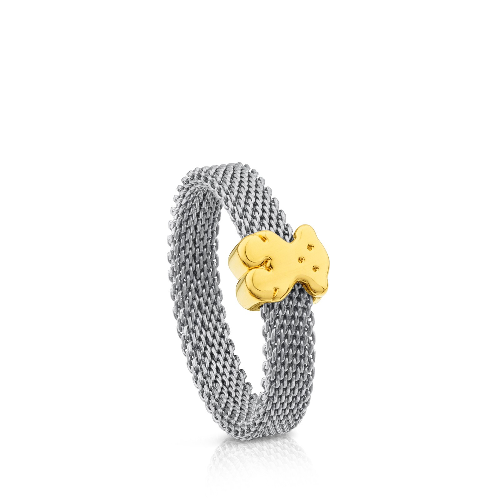 ANILLO DE ACERO Y ORO MOTIVO OSO ICON MESH - 1