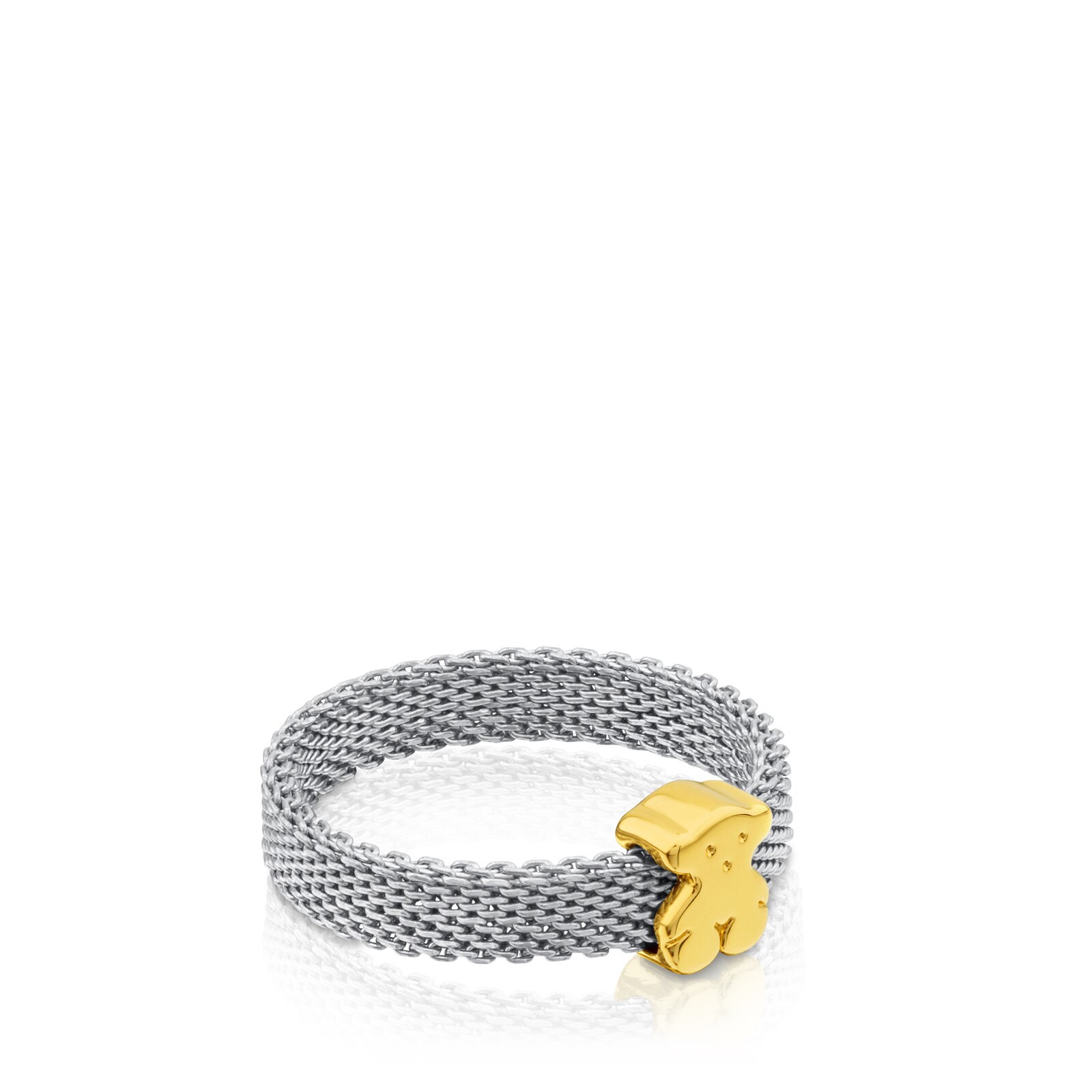 ANILLO DE ACERO Y ORO MOTIVO OSO ICON MESH - 2