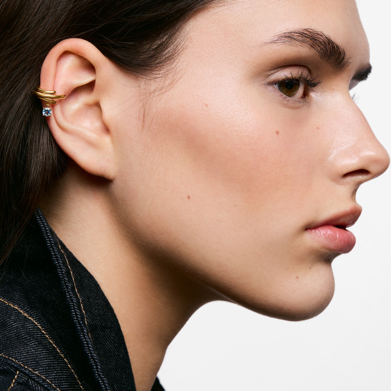 EARCUFF PLATA 1ªLEY BAÑO TOPACIO AZUL - 4