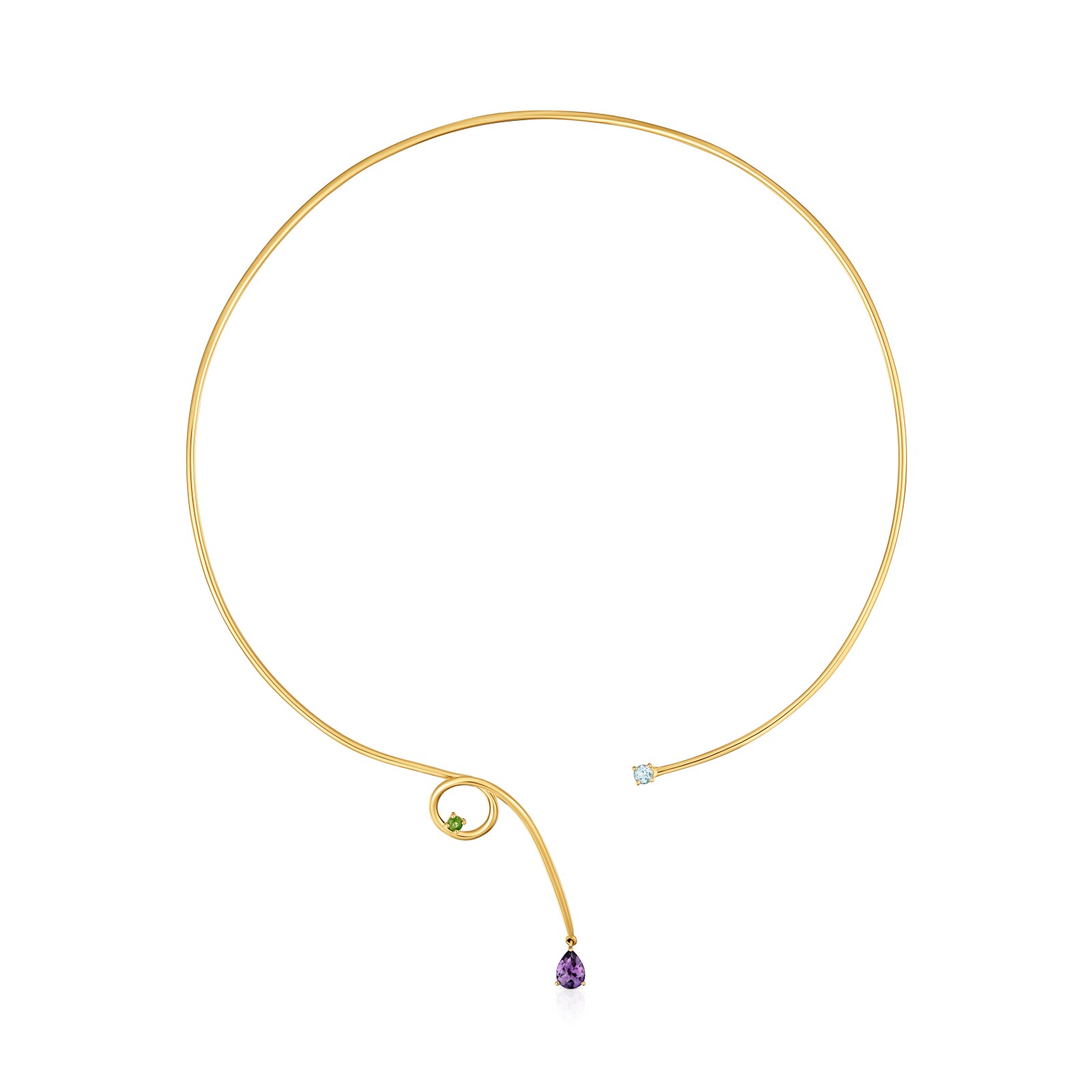 COLLAR ABIERTO CON BAÑO DE ORO 18 KT SOBRE PLATA Y GEMAS LIO - 1