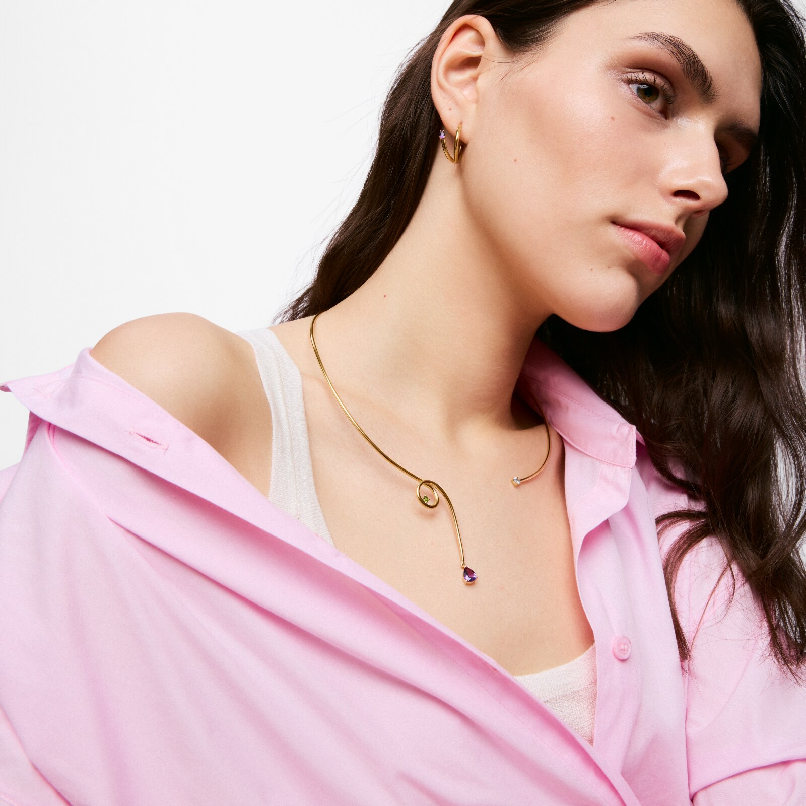 COLLAR ABIERTO CON BAÑO DE ORO 18 KT SOBRE PLATA Y GEMAS LIO - 3