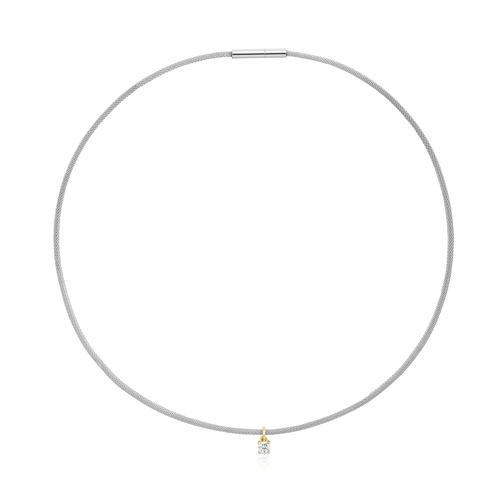 COLLAR DE ACERO, ORO 14 KT  Y DIAMANTES CREADOS EN LABORATORIO TOUS MESH LGD - 1