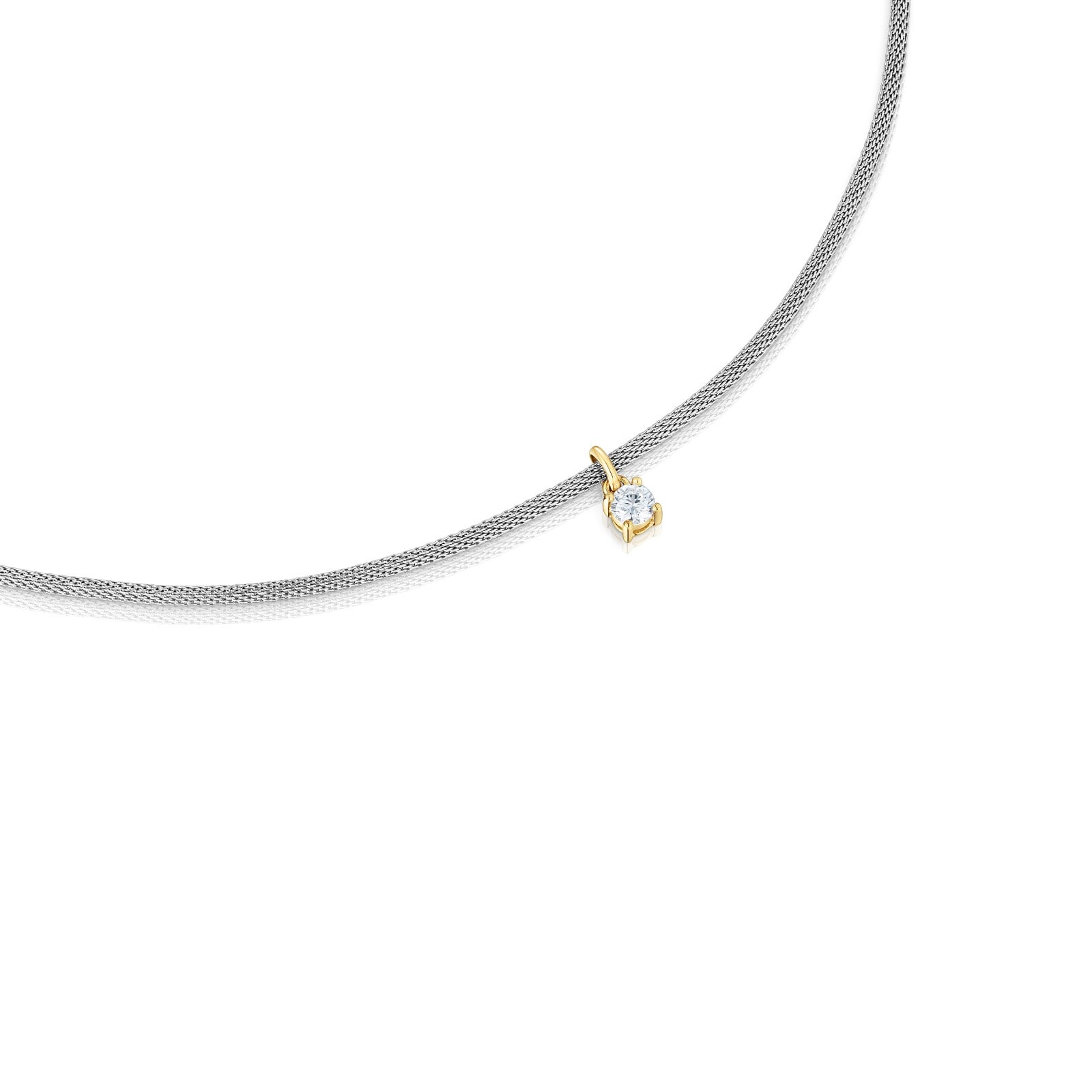 COLLAR DE ACERO, ORO 14 KT  Y DIAMANTES CREADOS EN LABORATORIO TOUS MESH LGD - 2