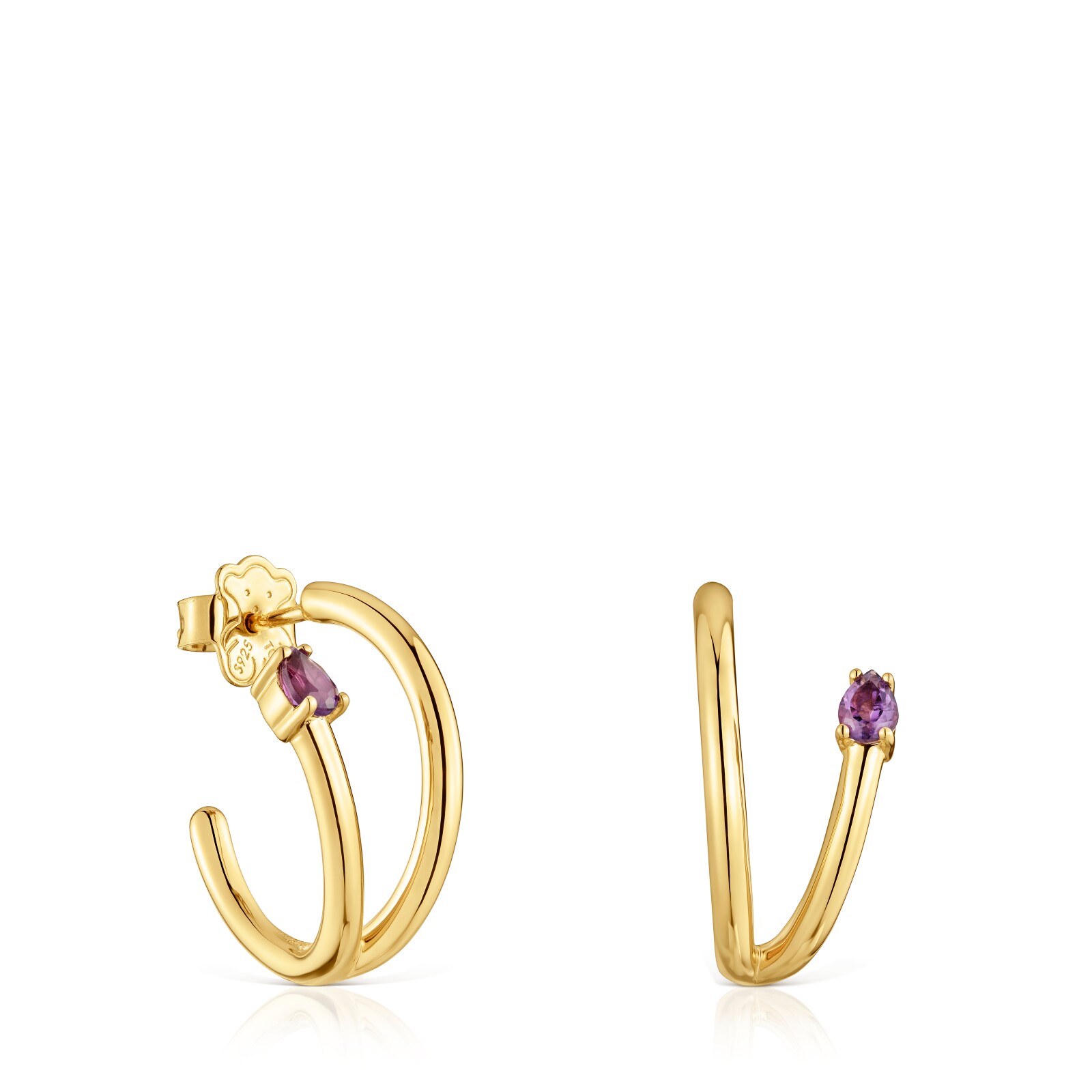 ARETES DE ARO CON BAÑO DE ORO 18 KT SOBRE PLATA Y GEMAS LIO - 1