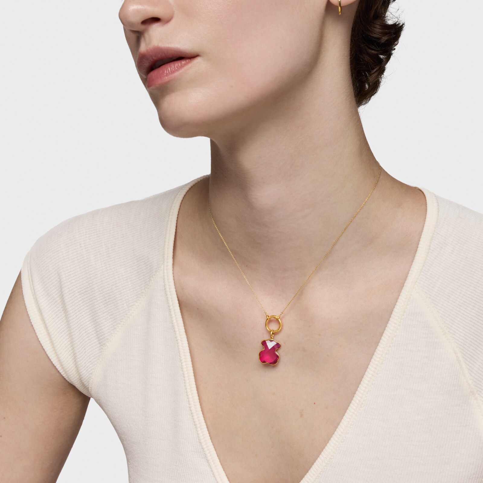 DIJE OSO DE ORO 14 KT Y RUBÍ CREADO EN LABORATORIO ICON COLOR LGG - 5