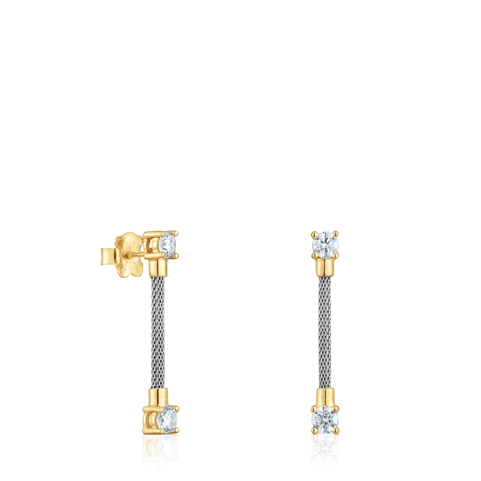 ARETES LARGOS DE ACERO, ORO 14 KT Y DIAMANTES CREADOS EN LABORATORIO TOUS MESH LGD - 1