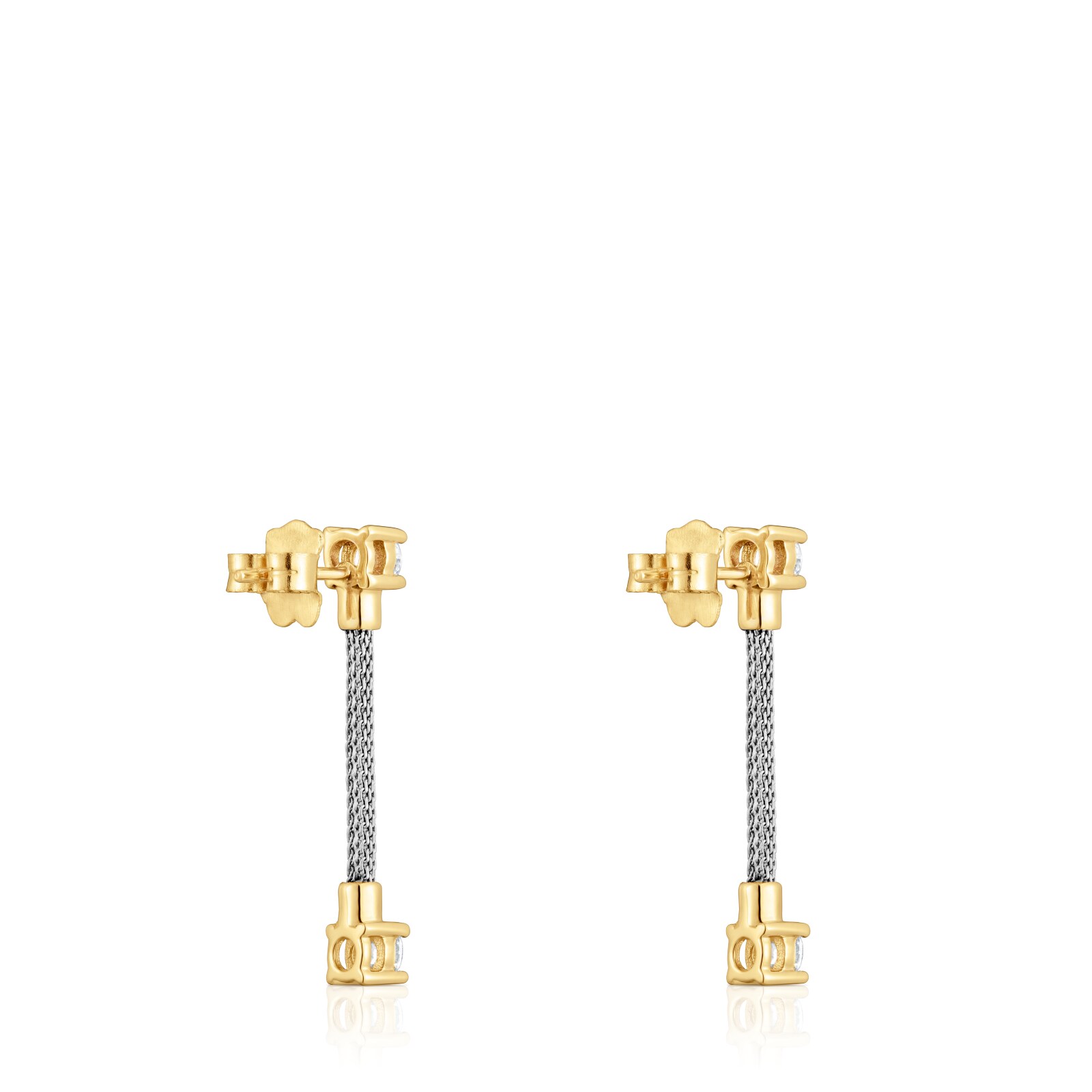 ARETES LARGOS DE ACERO, ORO 14 KT Y DIAMANTES CREADOS EN LABORATORIO TOUS MESH LGD - 2