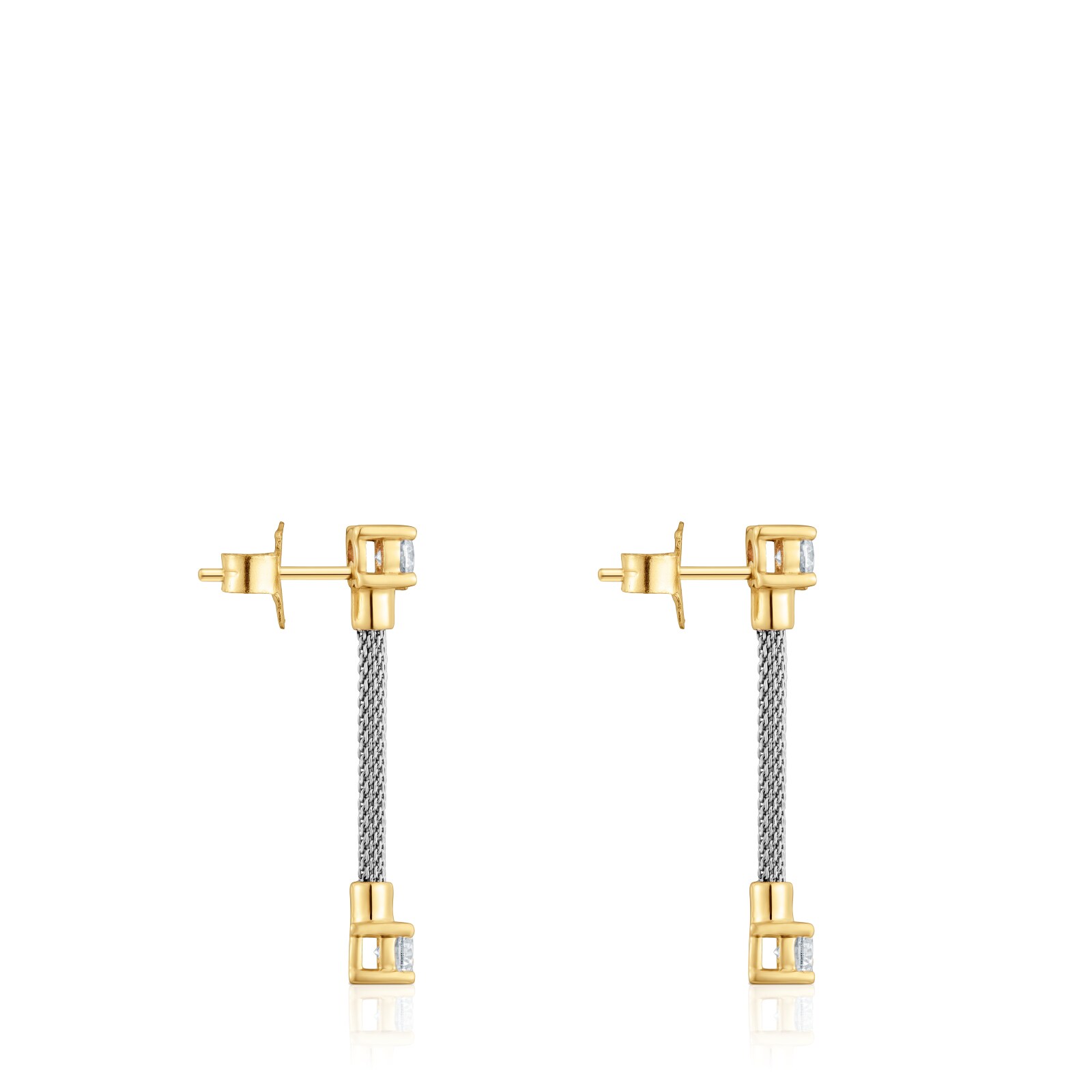 ARETES LARGOS DE ACERO, ORO 14 KT Y DIAMANTES CREADOS EN LABORATORIO TOUS MESH LGD - 3