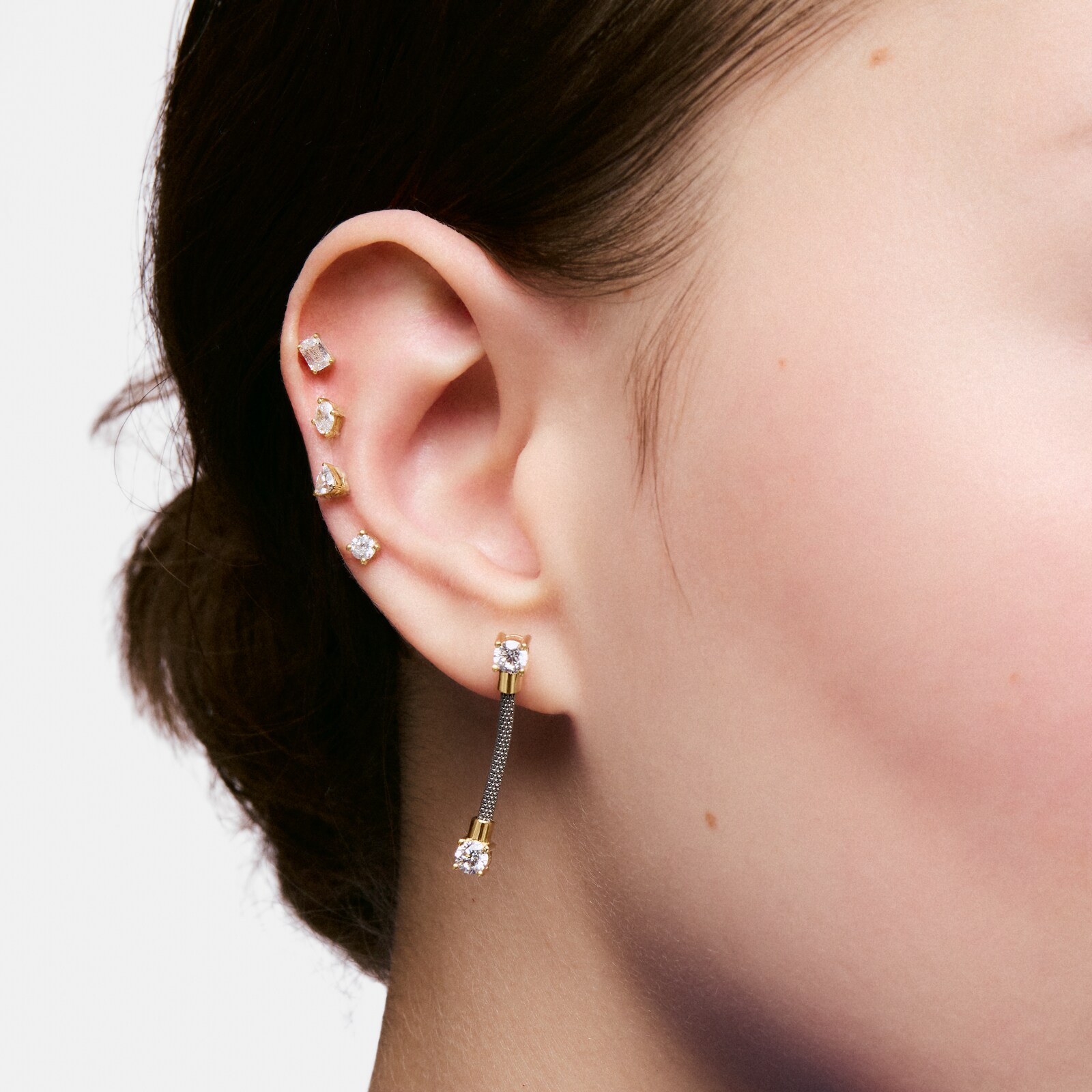 ARETES LARGOS DE ACERO, ORO 14 KT Y DIAMANTES CREADOS EN LABORATORIO TOUS MESH LGD - 5