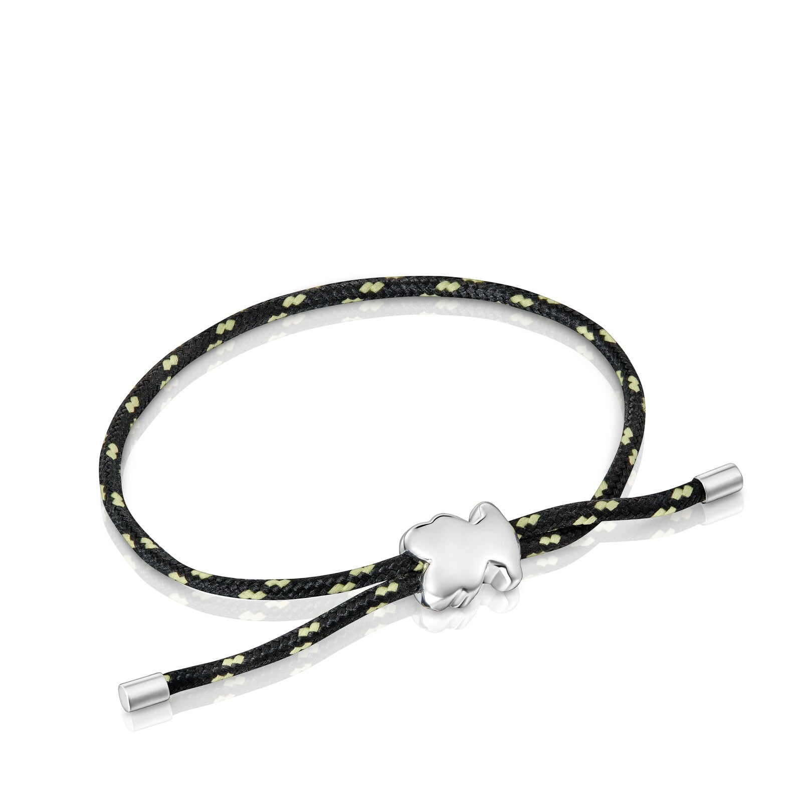 PULSERA OSO DE PLATA Y NYLON NEGRO BOLD MOTIF - 1