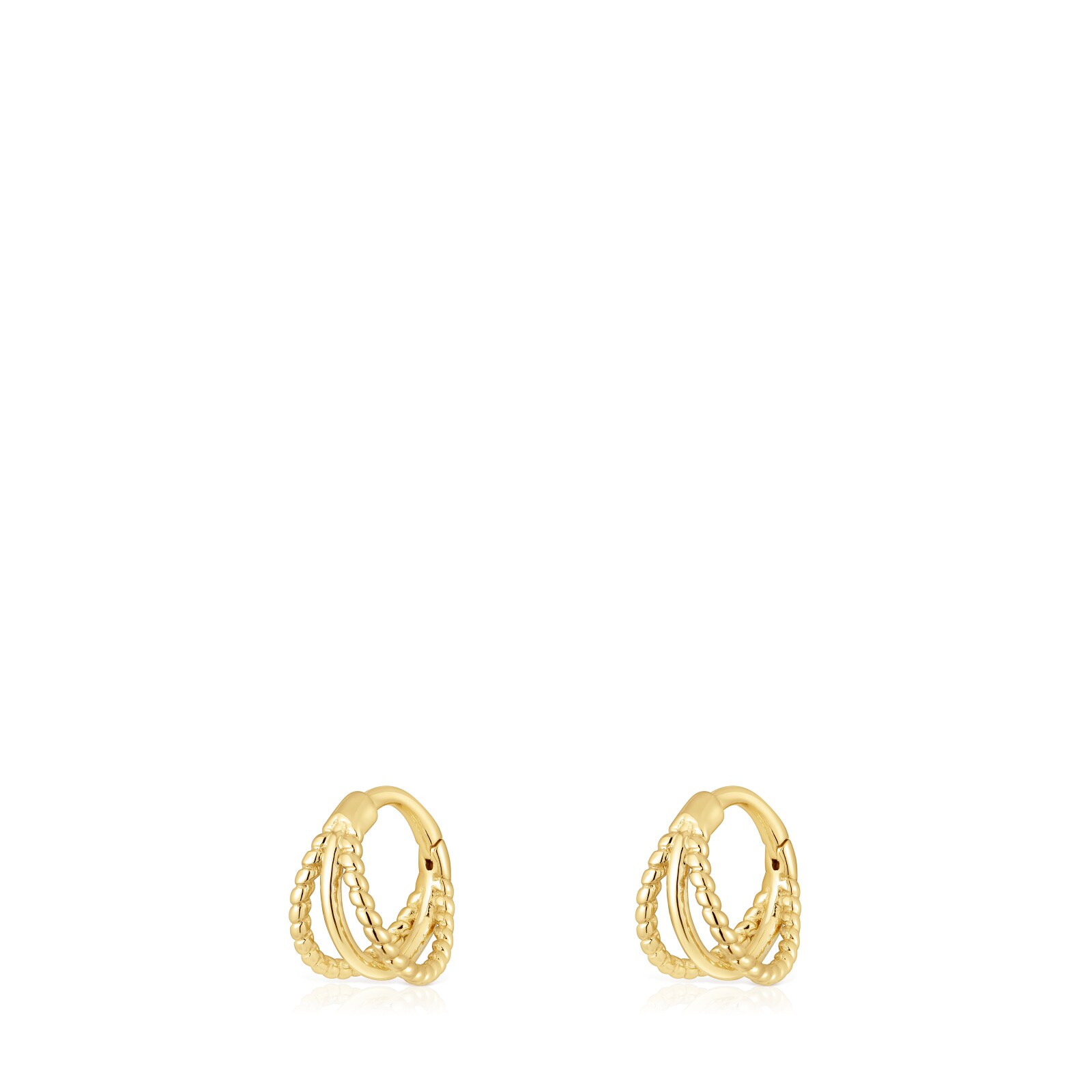 ARETES DE ORO TRIPLE ARO CORTOS CON RELIEVE BASICS - 3