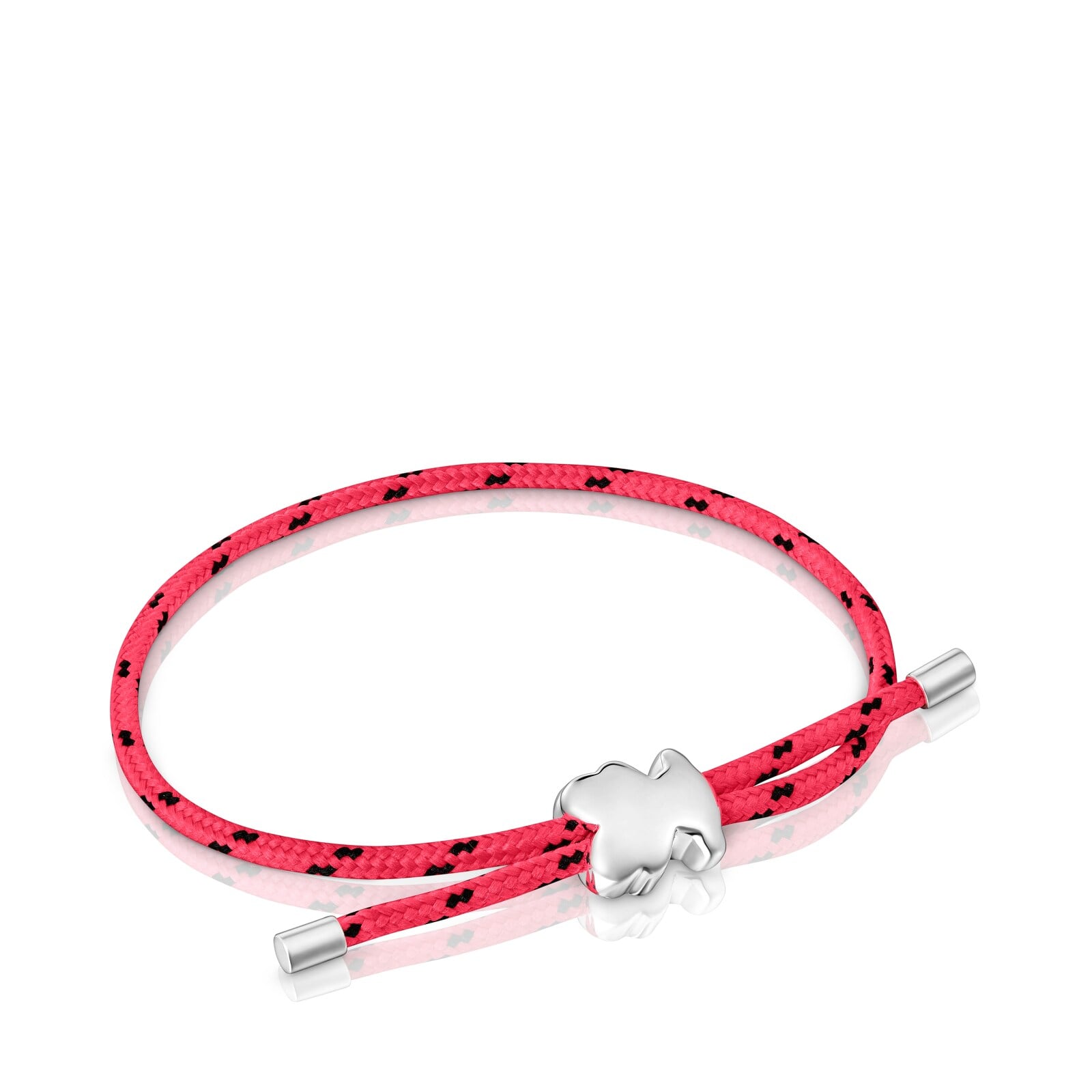 PULSERA OSO DE PLATA Y NYLON ROSA BOLD MOTIF - 1