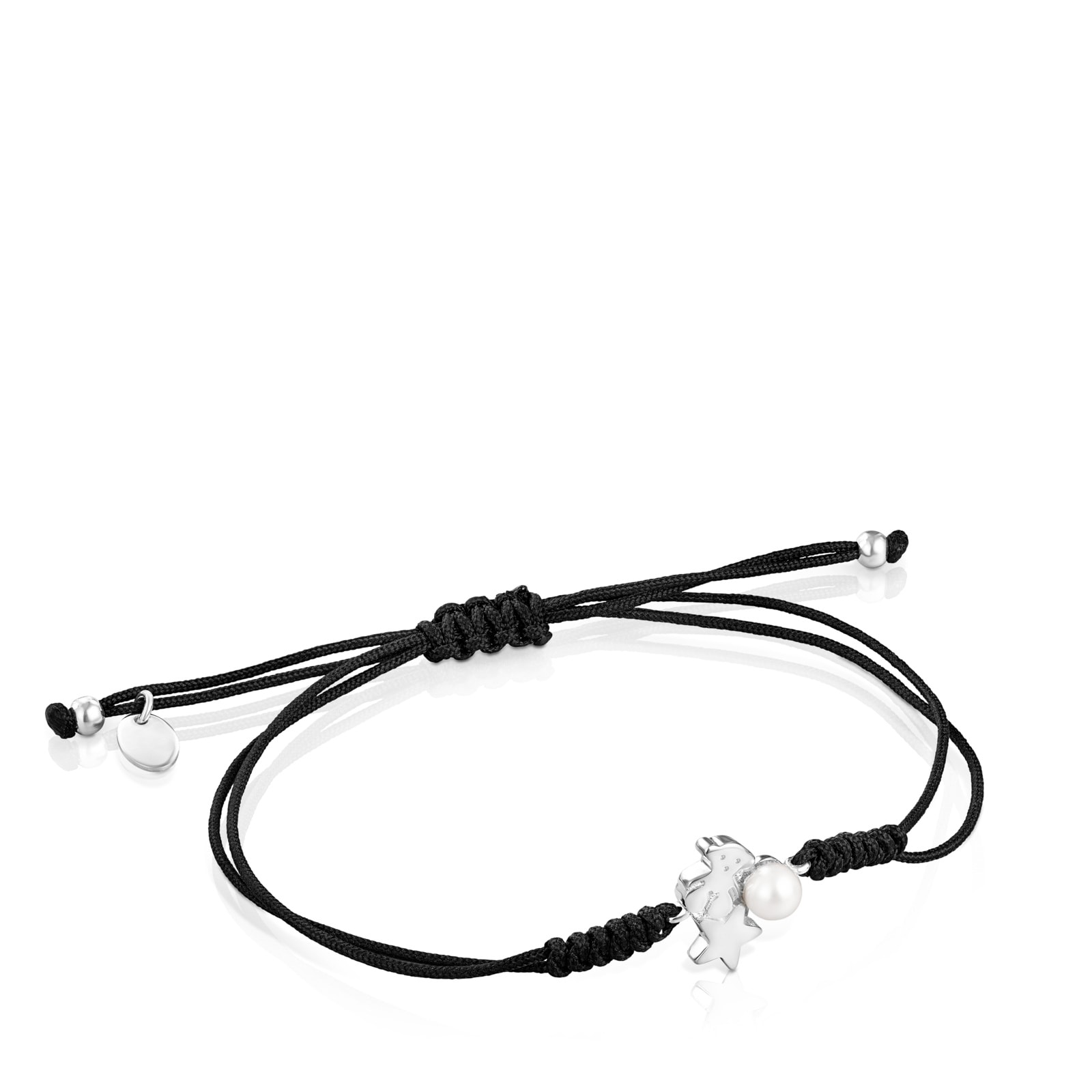 PULSERA NOCTURNE DE PLATA CON PERLA Y CORDÓN NEGRO - 1