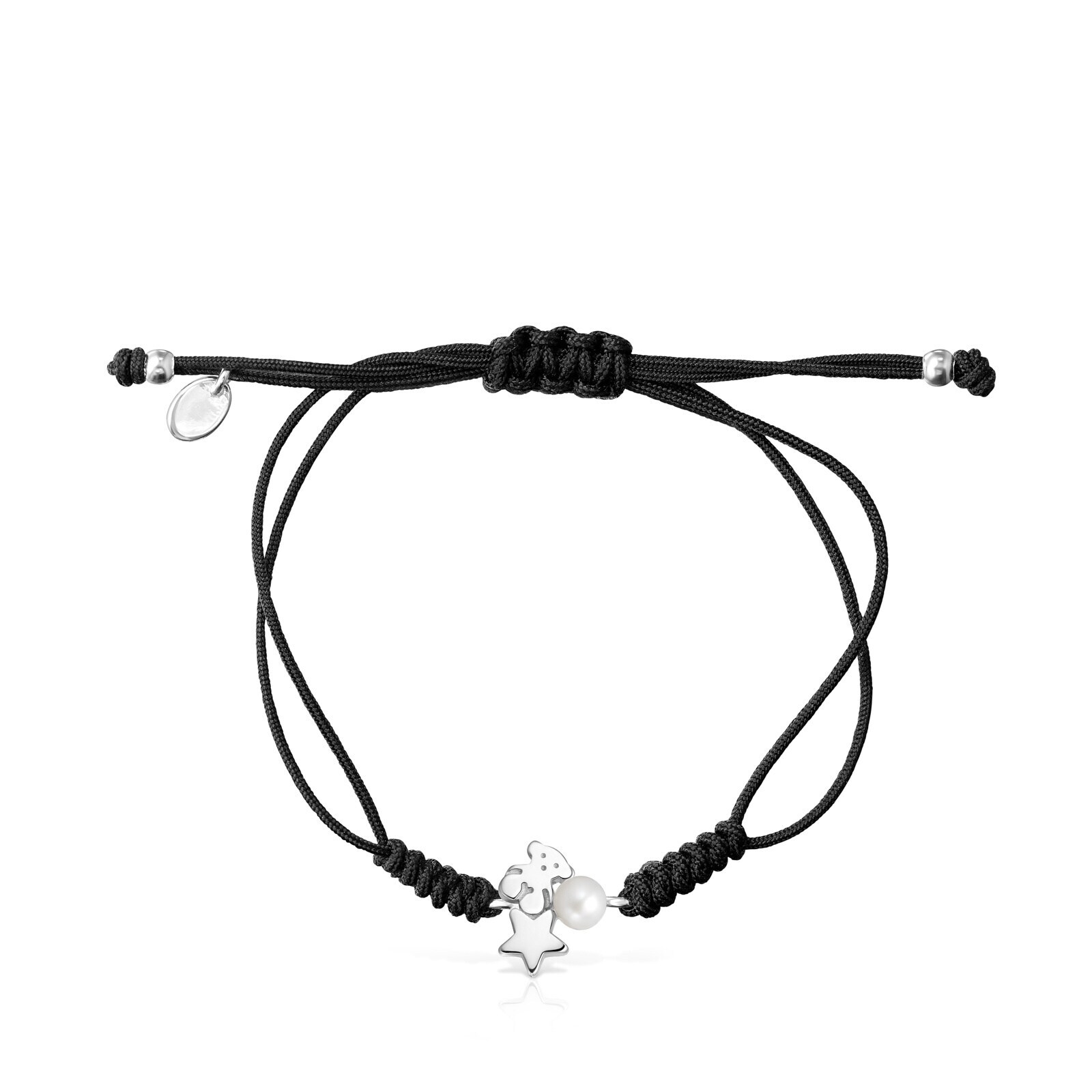 PULSERA NOCTURNE DE PLATA CON PERLA Y CORDÓN NEGRO - 2