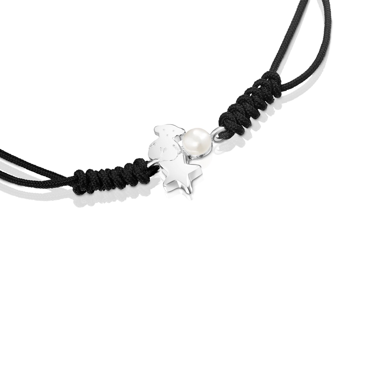 PULSERA NOCTURNE DE PLATA CON PERLA Y CORDÓN NEGRO - 3