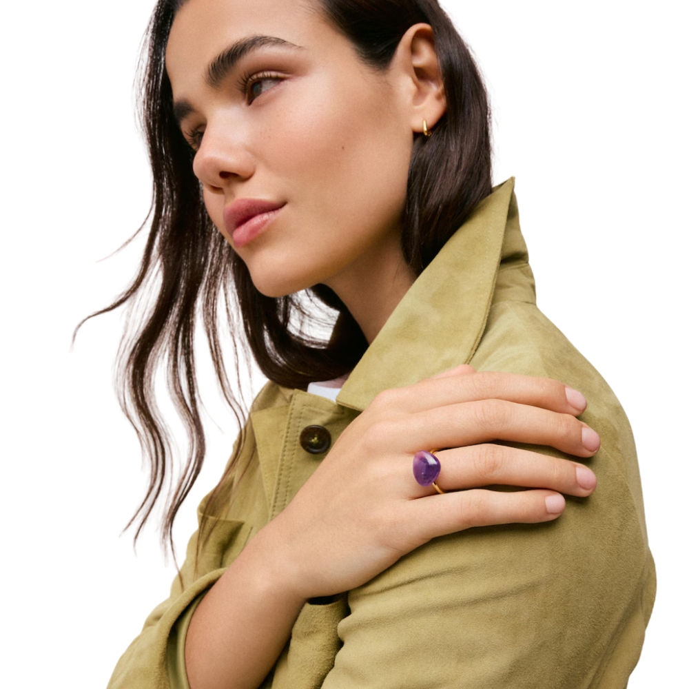 ANILLO CON BAÑO DE ORO 18 KT Y AMATISTA TOUS COLOR DOTS TALLA 14 - 5