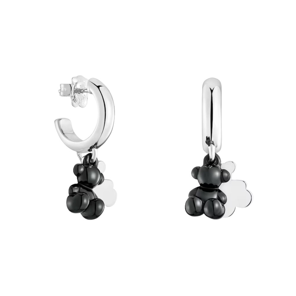 ARETES ARO DE PLATA CON CERÁMICA NEGRA TOUS Y DOBLE OSO BOLD BEAR - 1
