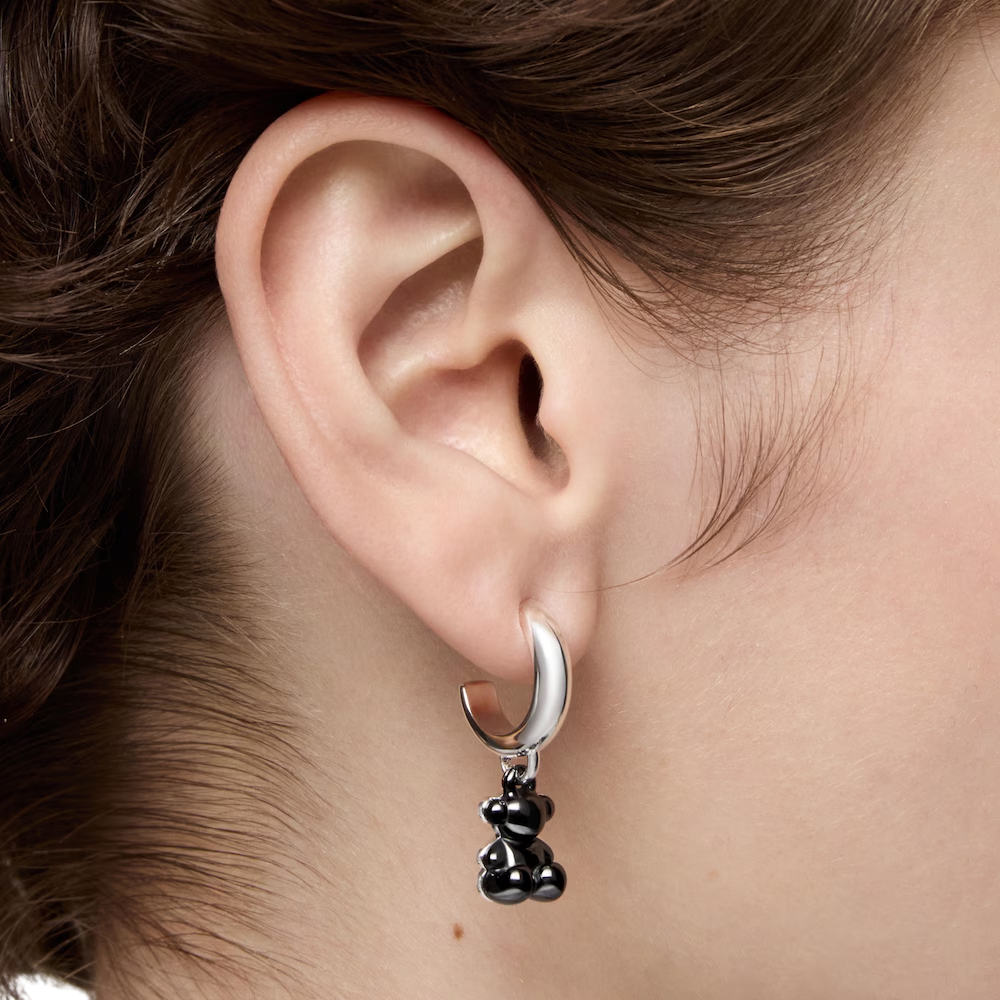 ARETES ARO DE PLATA CON CERÁMICA NEGRA TOUS Y DOBLE OSO BOLD BEAR - 4