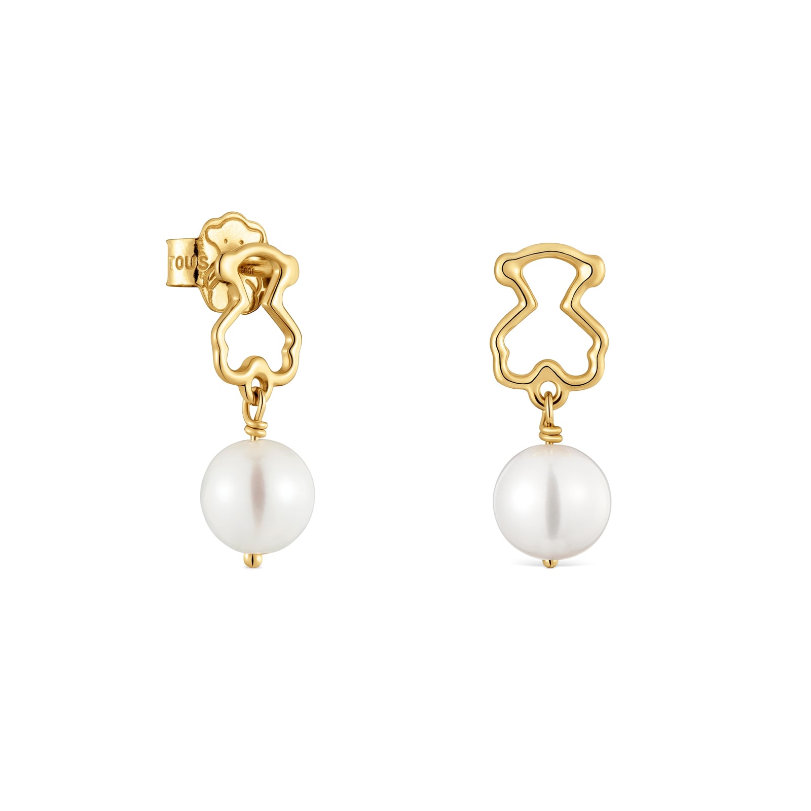 ARETES OSO DE ORO 9 KT Y PERLAS CULTIVADAS TOUS SILUETA - 1