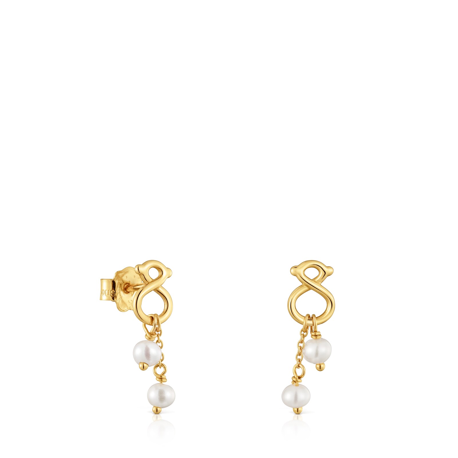ARETES LARGOS DE ORO 9 KT MOTIVO OSO Y PERLAS CULTIVADAS TOUS INFINITY - 1