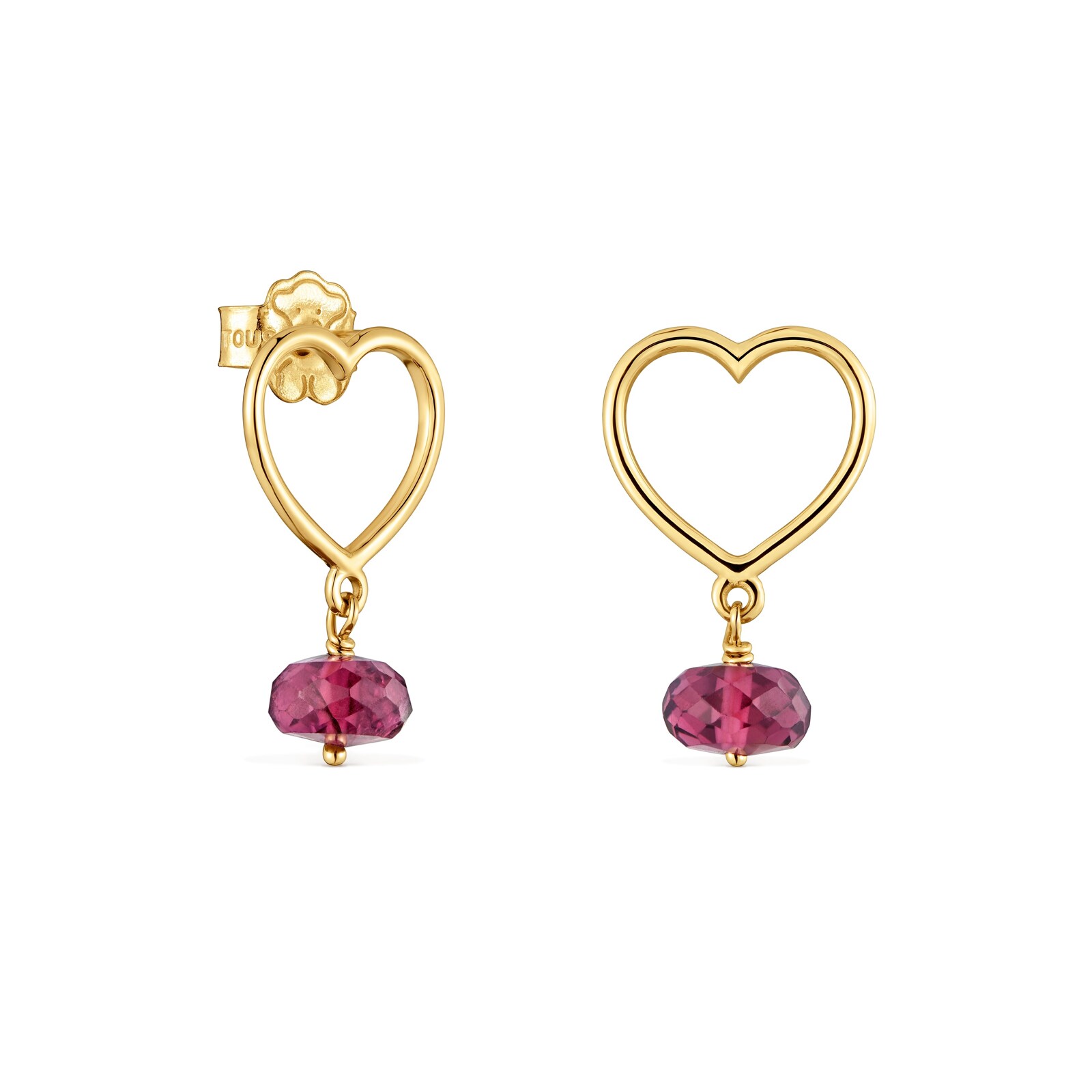 ARETES CORAZÓN DE ORO 9 KT Y RODOLITA TOUS SILUETA - 1