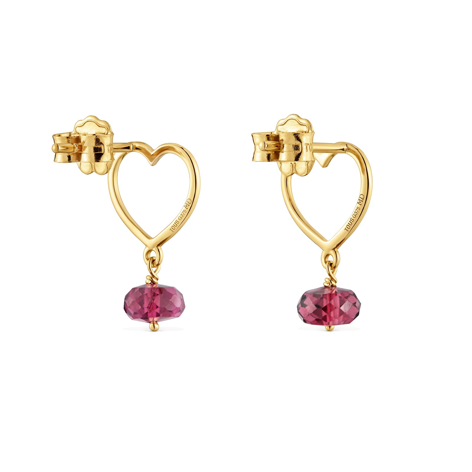 ARETES CORAZÓN DE ORO 9 KT Y RODOLITA TOUS SILUETA - 2