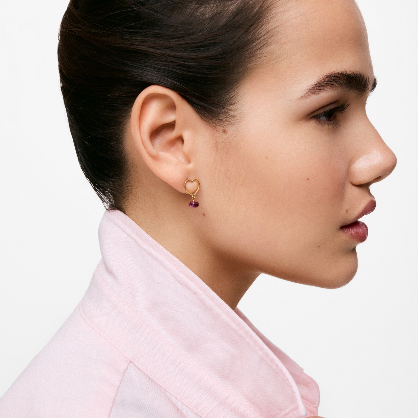 ARETES CORAZÓN DE ORO 9 KT Y RODOLITA TOUS SILUETA - 5
