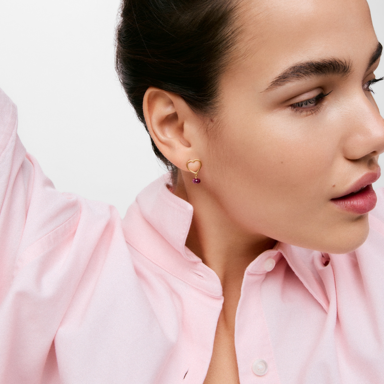 ARETES CORAZÓN DE ORO 9 KT Y RODOLITA TOUS SILUETA - 6