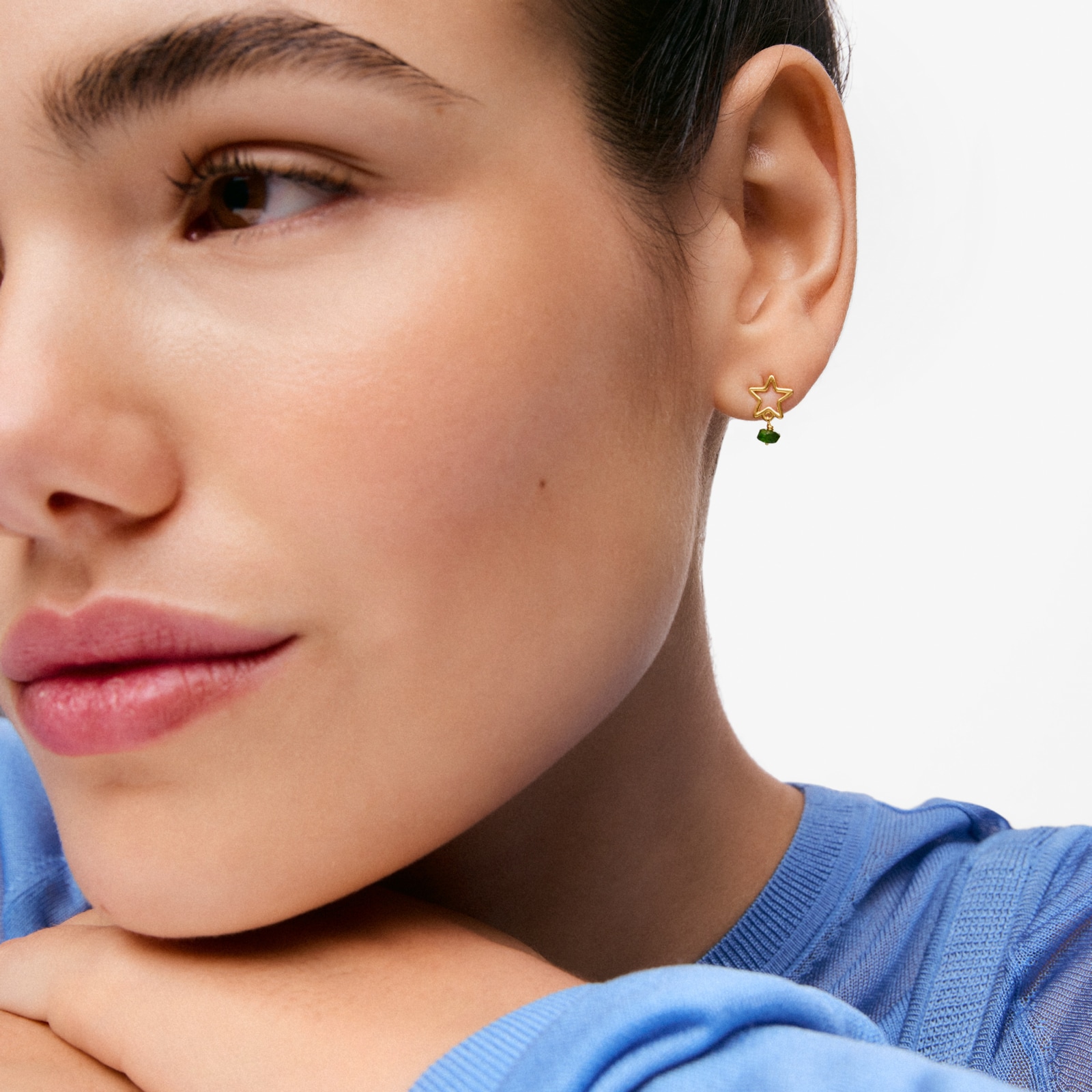 ARETES ESTRELLA DE ORO 9 KT Y CROMODIÓPSIDO TOUS SILUETA - 4