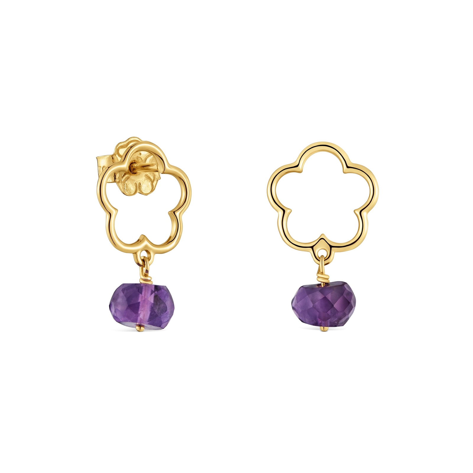 ARETES FLOR DE ORO 9 KT Y AMATISTA TOUS SILUETA - 1