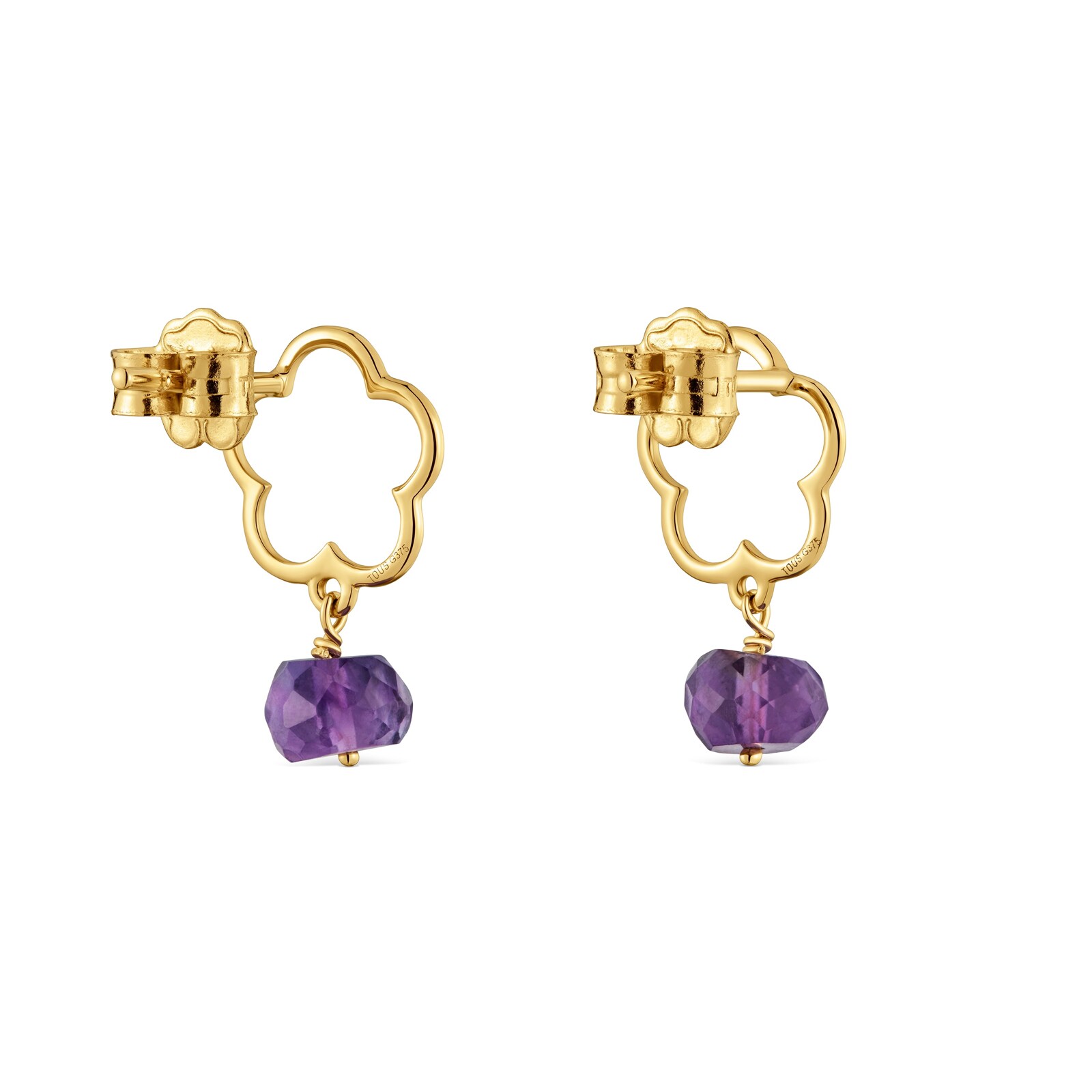 ARETES FLOR DE ORO 9 KT Y AMATISTA TOUS SILUETA - 2