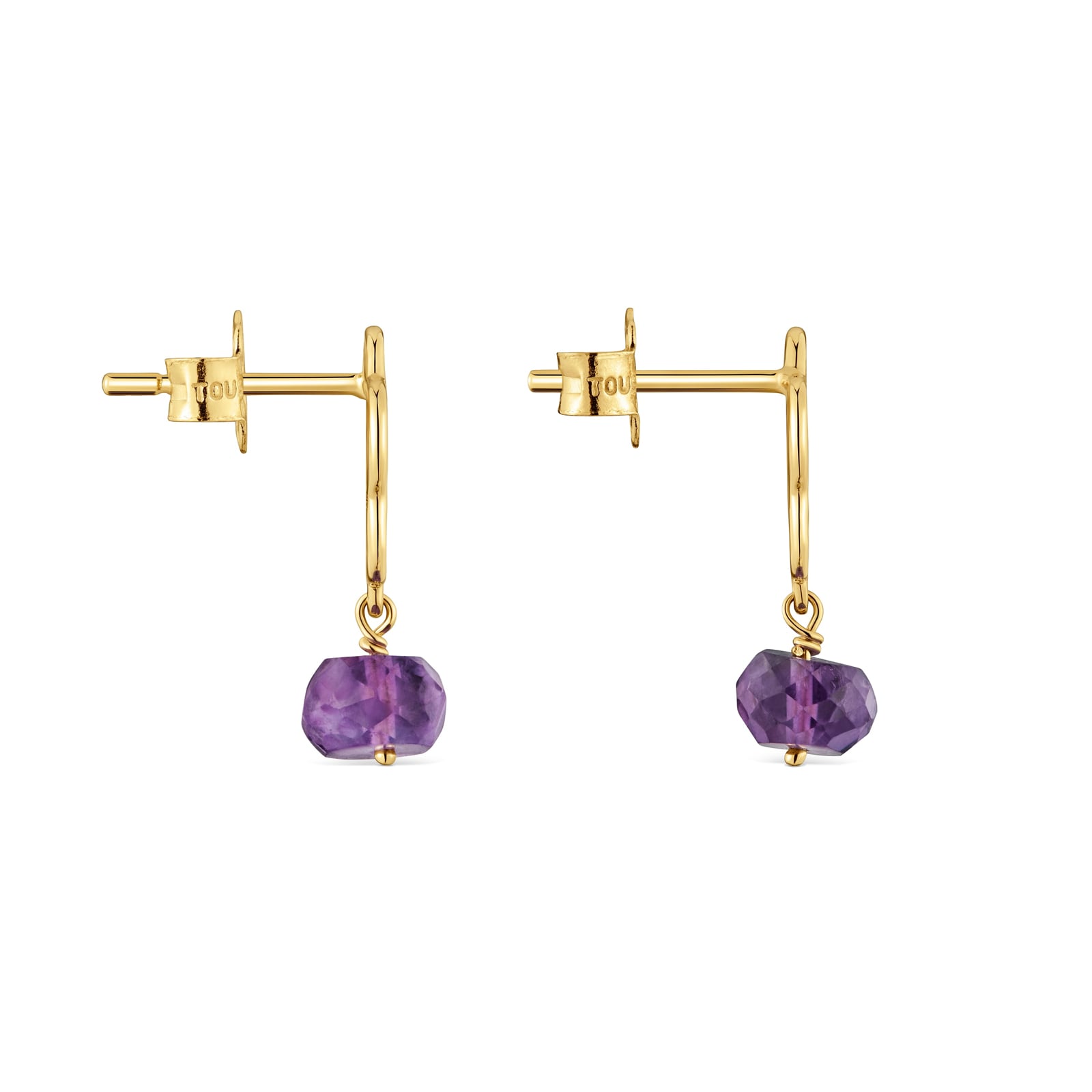 ARETES FLOR DE ORO 9 KT Y AMATISTA TOUS SILUETA - 3