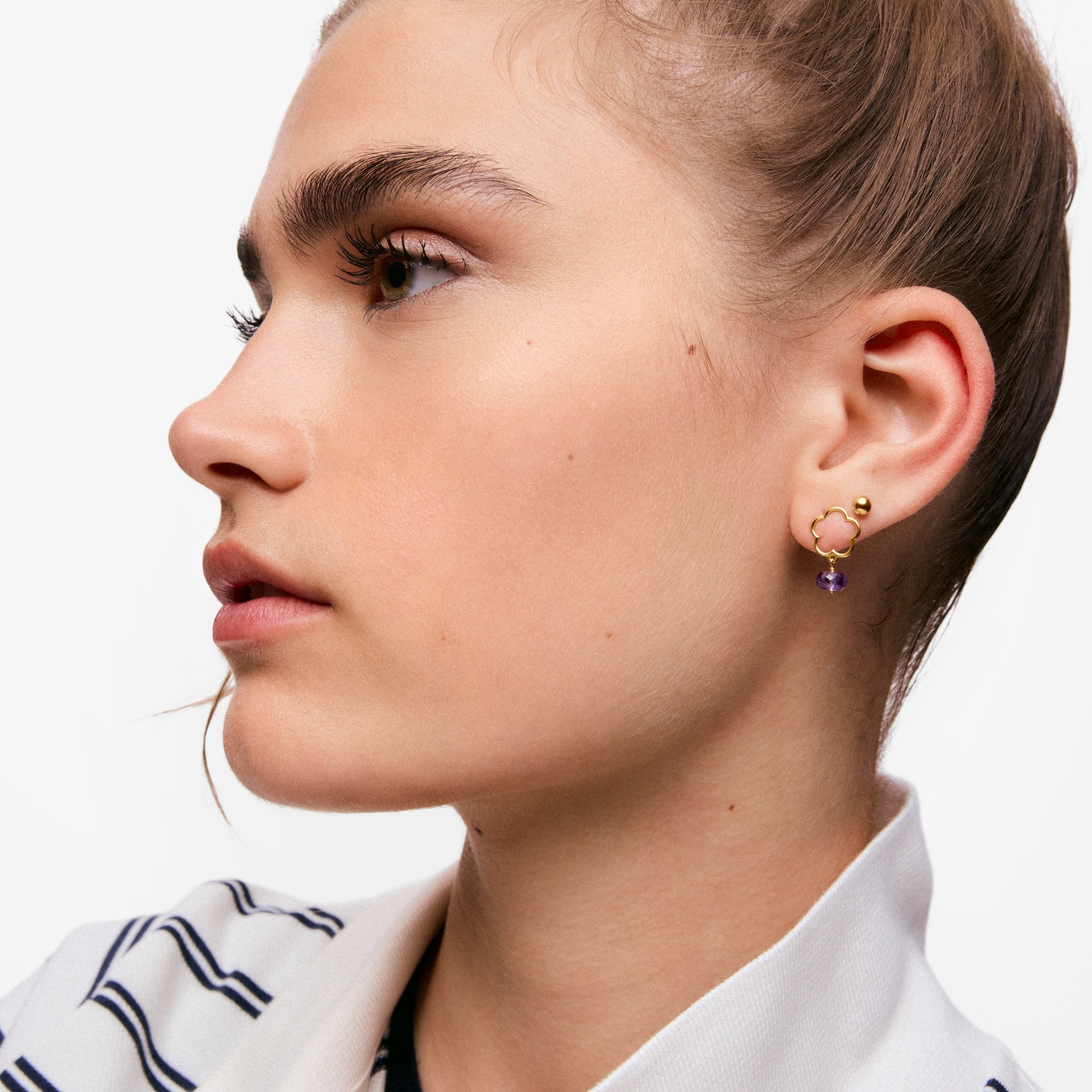 ARETES FLOR DE ORO 9 KT Y AMATISTA TOUS SILUETA - 4