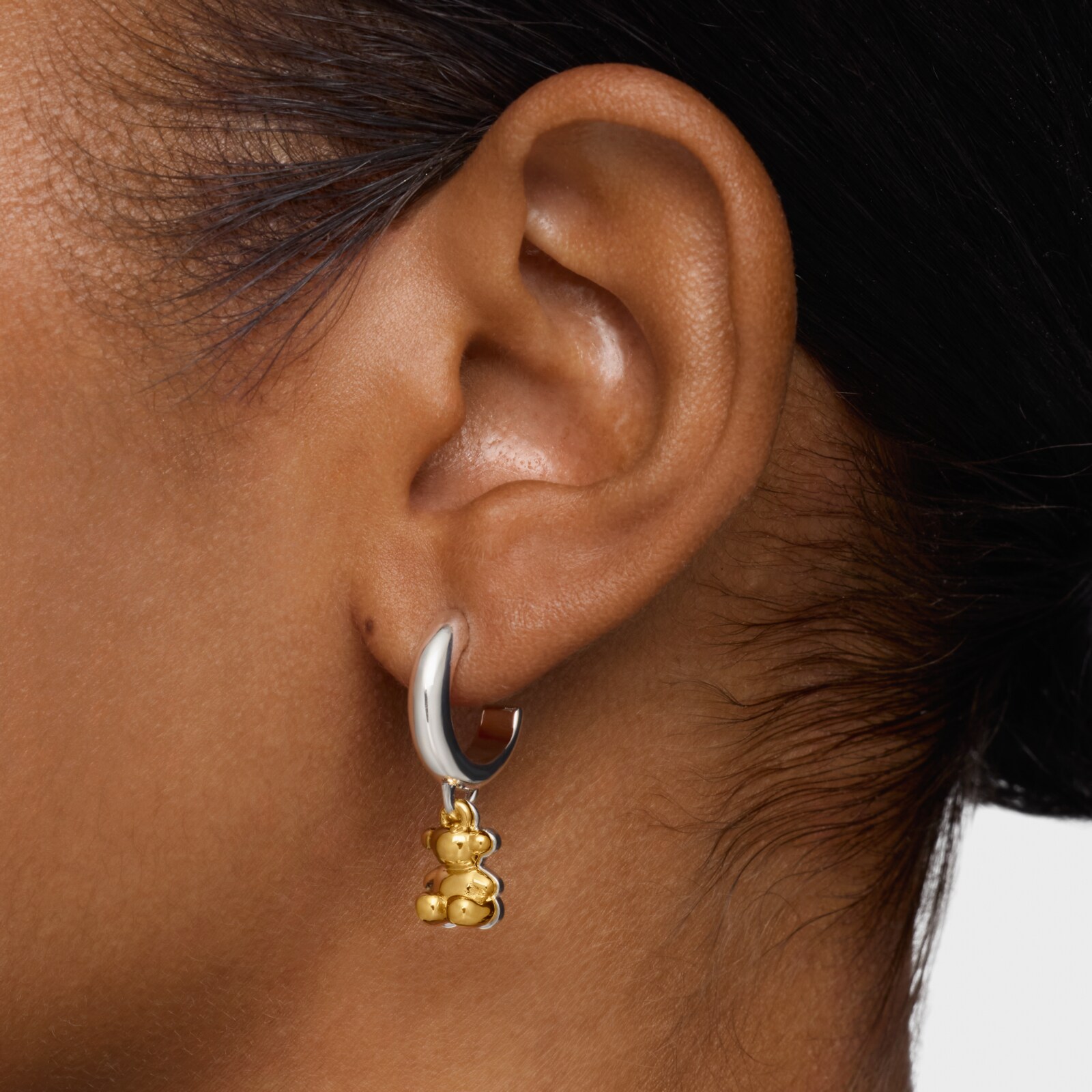 ARETES DE ARO BICOLOR CON DOBLE OSO BOLD BEAR - 5