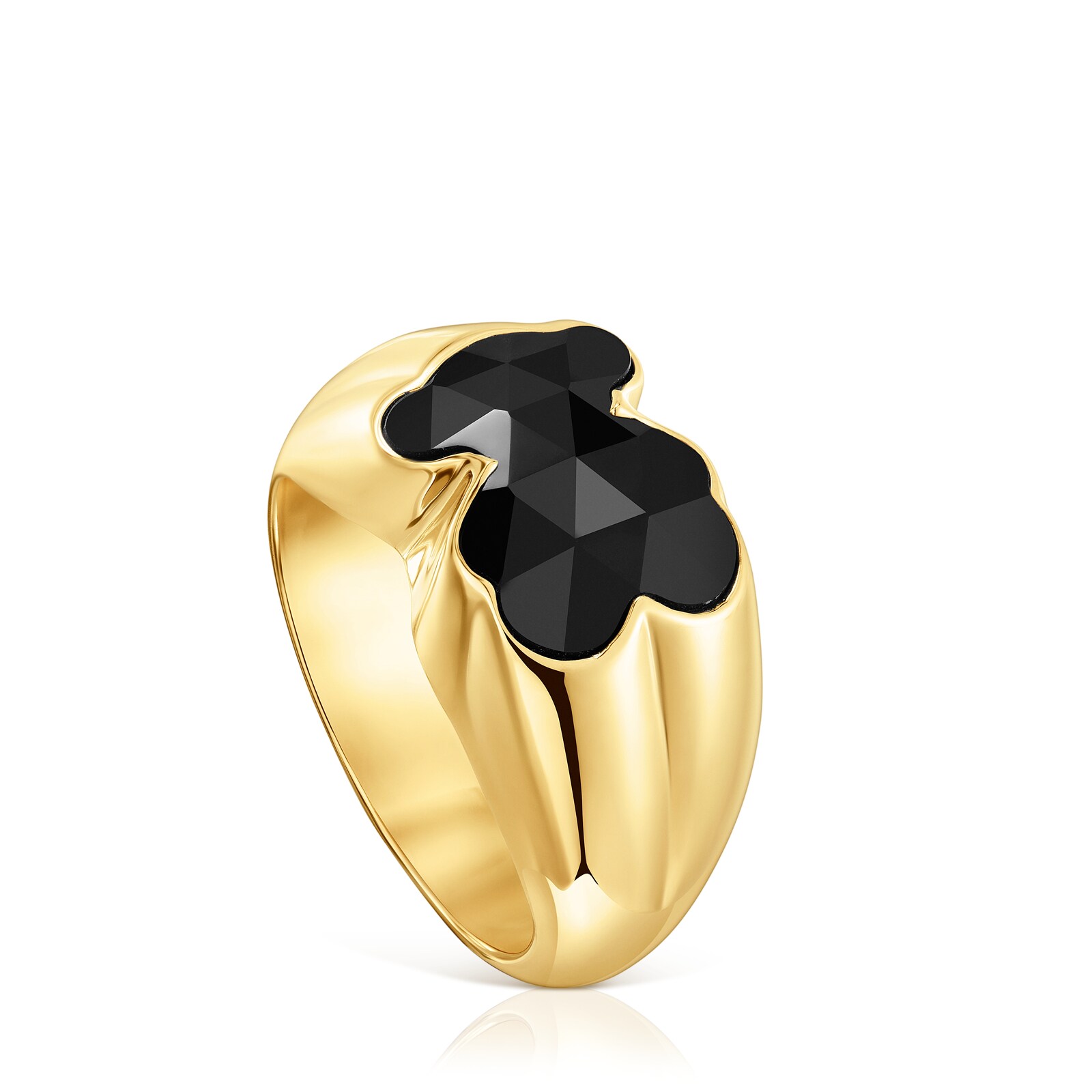 ANILLO MEDIANO CON BAÑO DE ORO 18 KT TOUS Y MOTIVO OSO EN ÓNIX ICON COLOR - 1