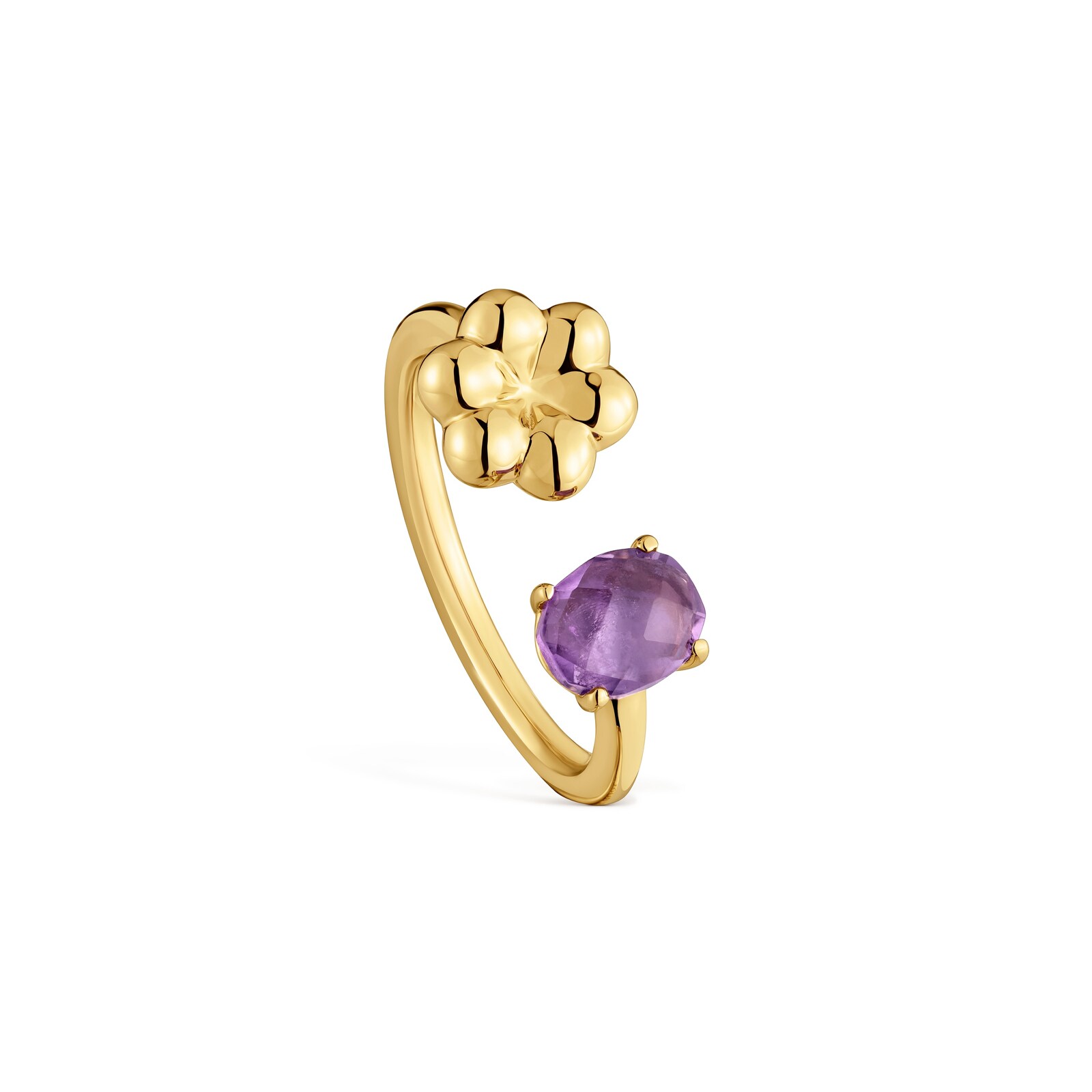 ANILLO ABIERTO CON BAÑO DE ORO 18 KT SOBRE PLATA Y AMATISTA TOUS BOLD MOTIF - 1