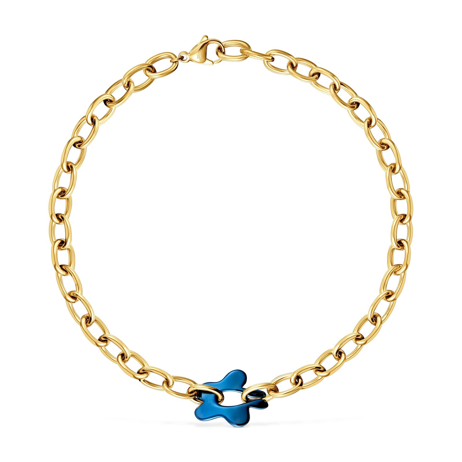 COLLAR FLOR AZUL Y ACERO DORADO TOUS STRAIN - 1