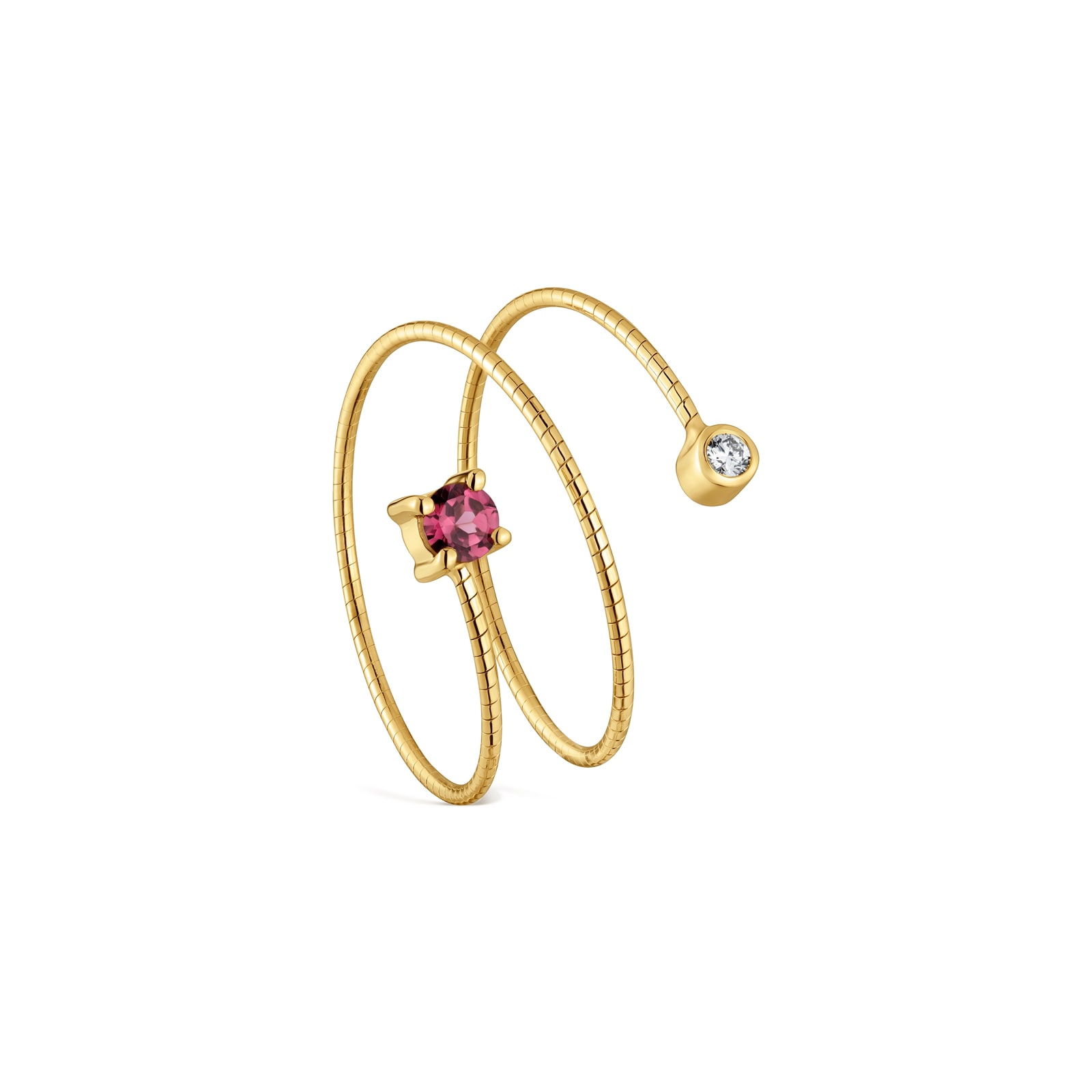ANILLO ABIERTO DE ORO 9 KT, TITANIO, DIAMANTE Y RODOLITA TOUS BUCLE - 2