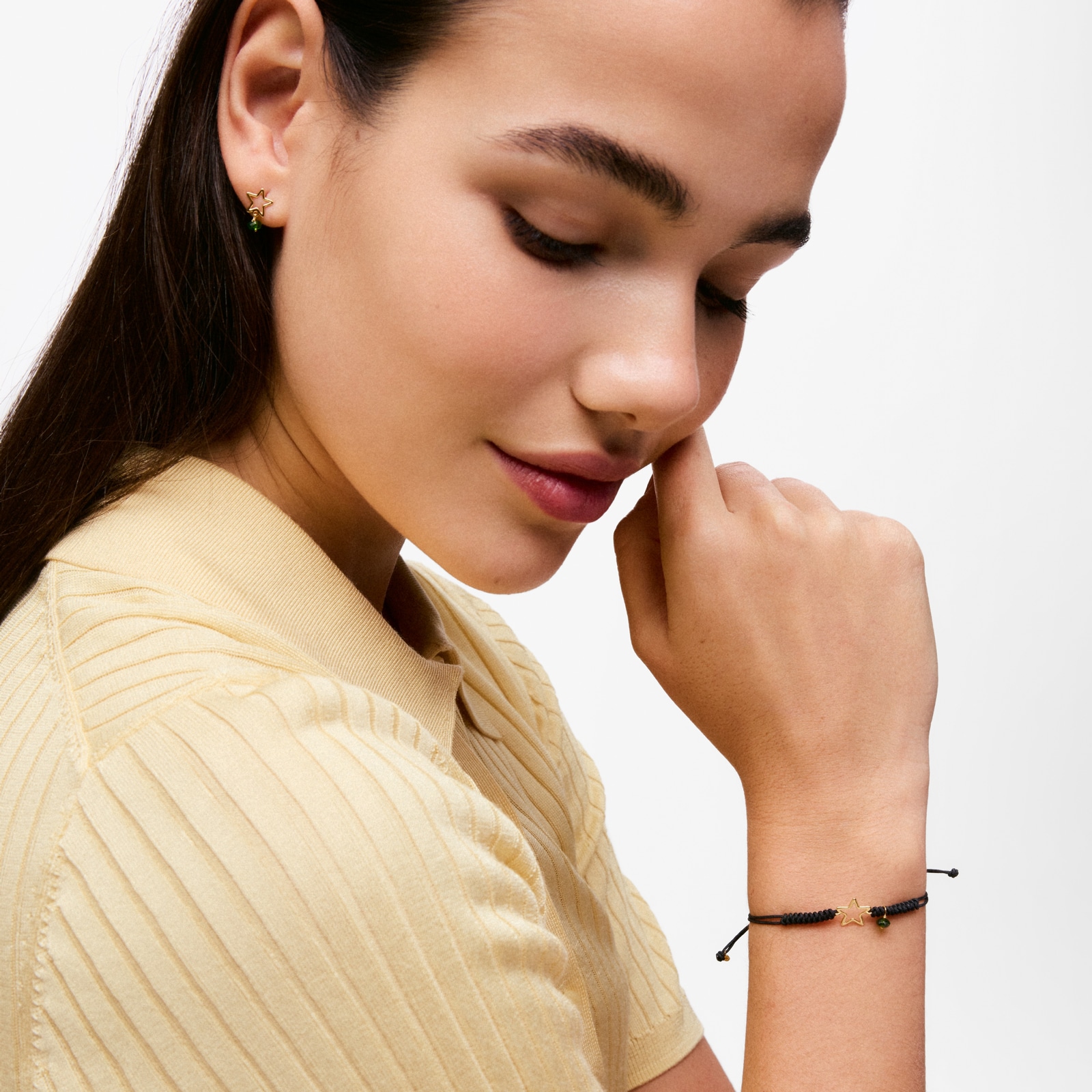 PULSERA ESTRELLA DE ORO 9 KT, CROMODIÓPSIDO Y NYLON TOUS SILUETA - 5