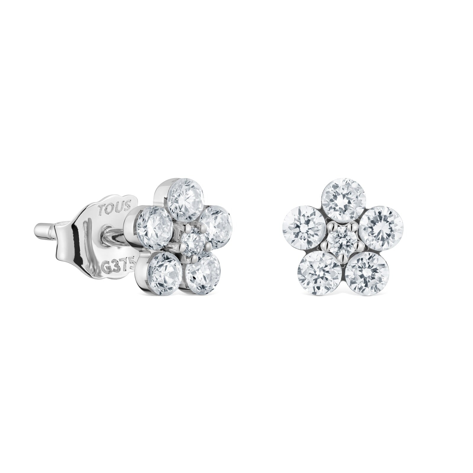 ARETES FLOR DE ORO BLANCO 9 KT Y DIAMANTES EN LAB TOUS IRISÉ LGD - 1
