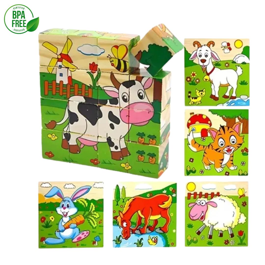 CUBOS ARMABLES DE ANIMALES GRANJA 16 CARAS - 1