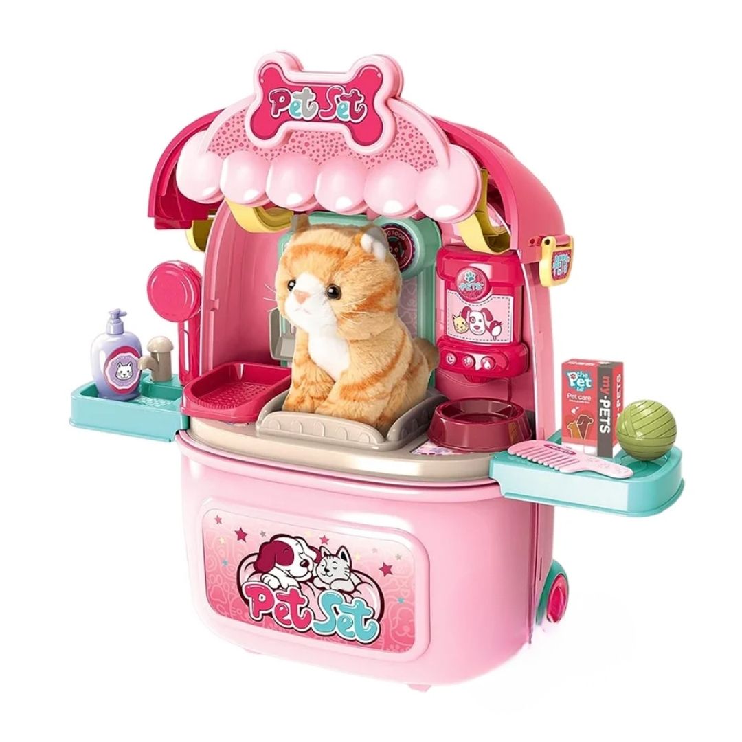 MOCHILA CASA DE MASCOTAS 2 EN 1 – SET DE VETERINARIA Y CUIDADO CON PELUCHE - 1