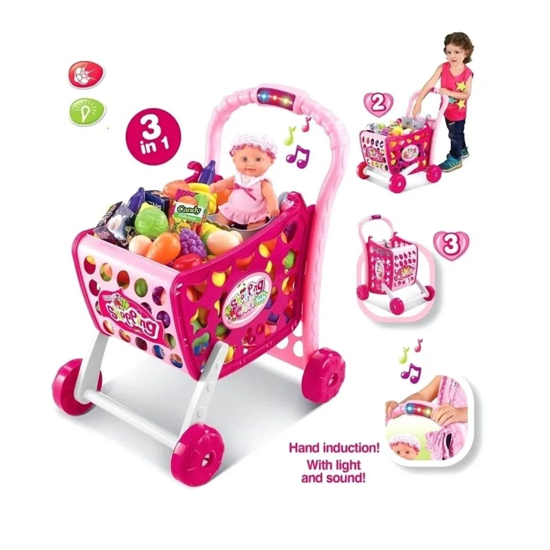 CARRITO DE COMPRAS INFANTIL 3 EN 1 CON ACCESORIOS JUGUETE DE SIMULACIÓN PARA NIÑOS - 1