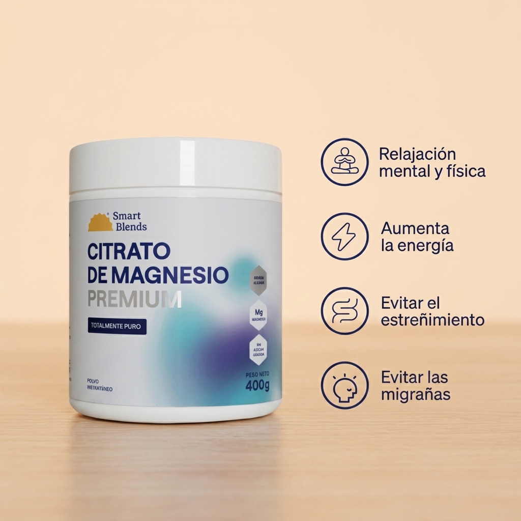 CITRATO DE MAGNESIO PREMIUM SMART BLENDS 400 G - POLVO INSTANTÁNEO - SIN AZÚCAR - 2