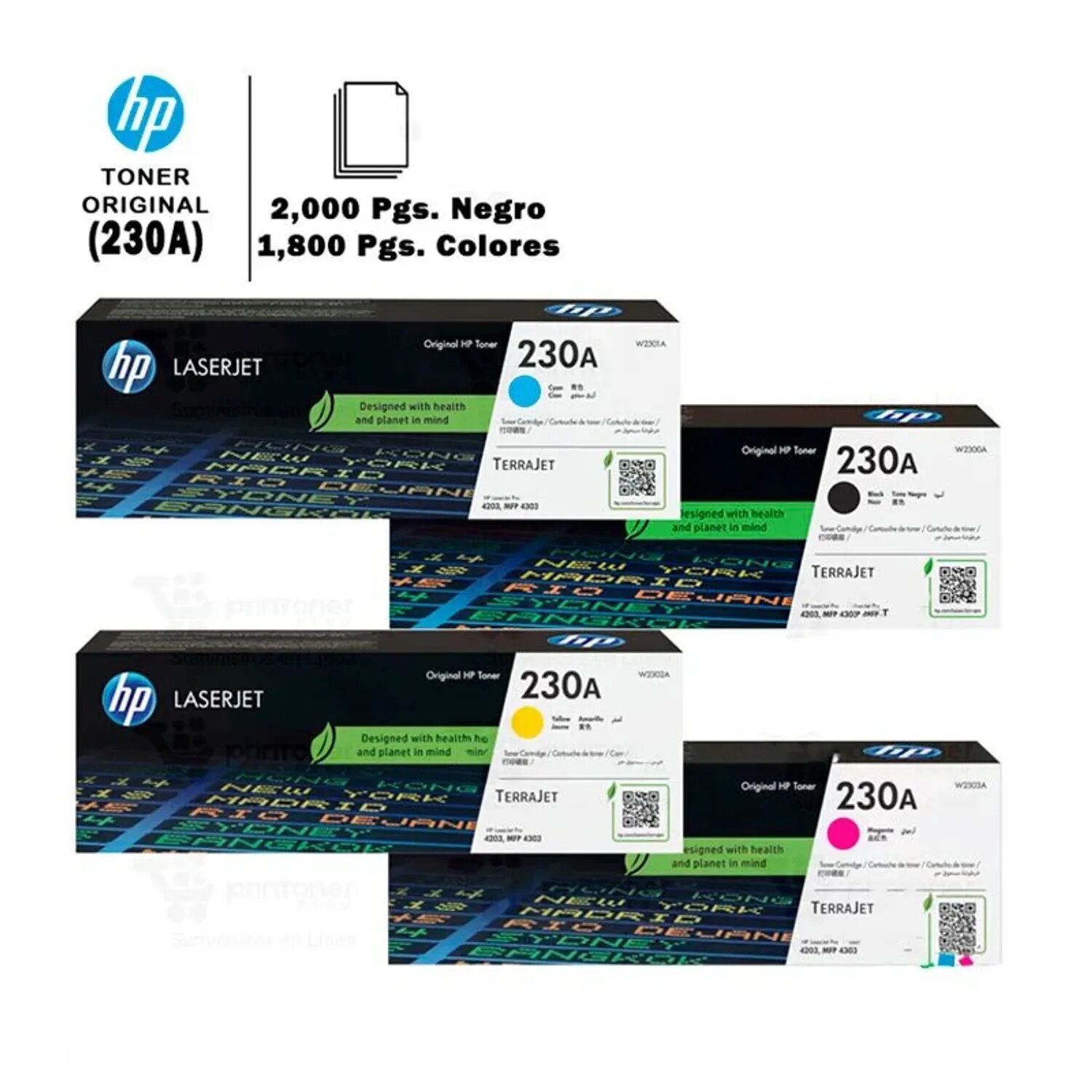 KIT DE TÓNER HP 230A 4 COLORES MAGENTA YELLOW CYAN BLACK - 2