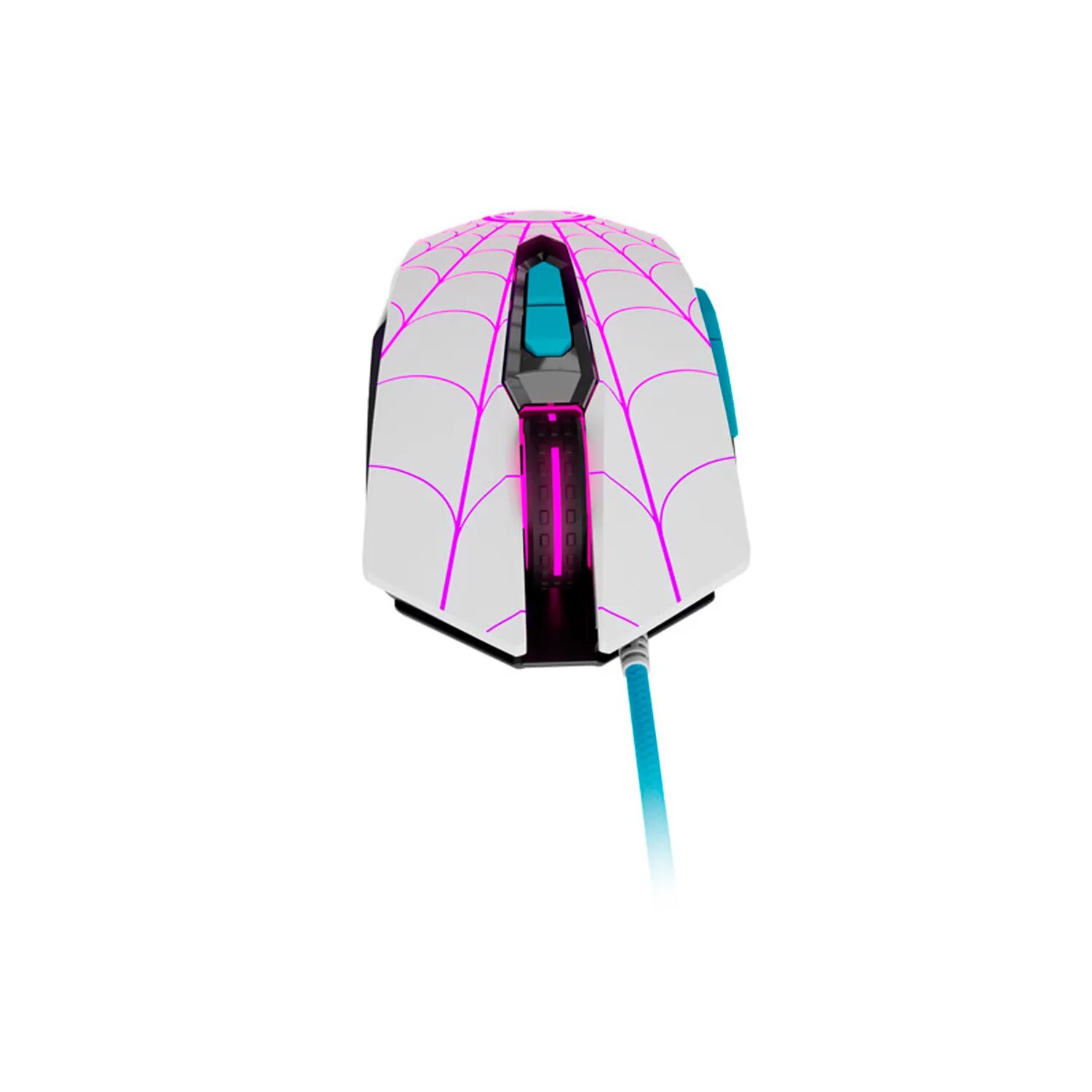 MOUSE LICENCIADO XTECH GAMING GHOST SPIDER USB 2400 DPI 7-BOT PROGRAMABLES CABLE TRENZADO LED WHITE/TURQUESE - 1