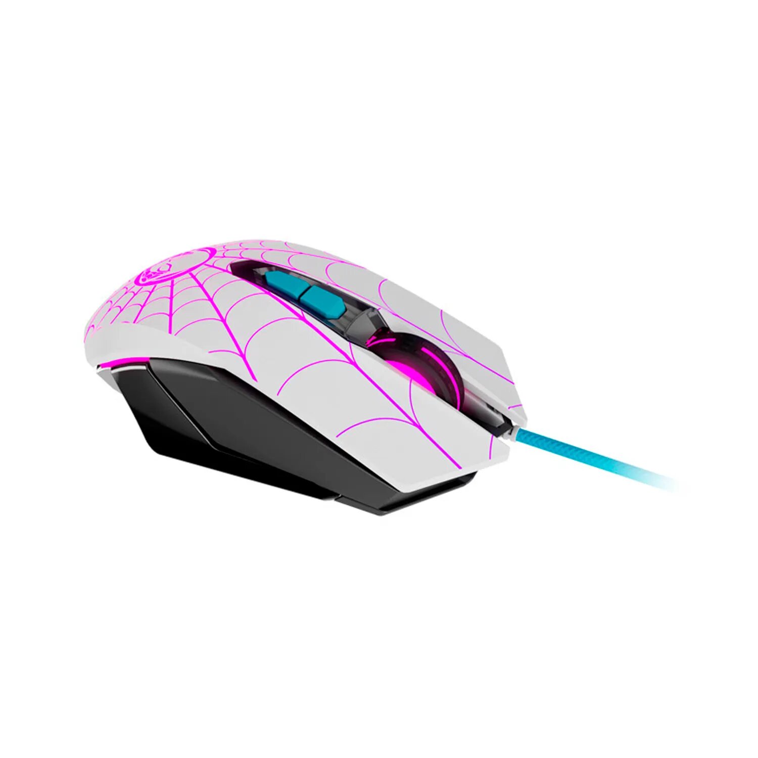 MOUSE LICENCIADO XTECH GAMING GHOST SPIDER USB 2400 DPI 7-BOT PROGRAMABLES CABLE TRENZADO LED WHITE/TURQUESE - 2