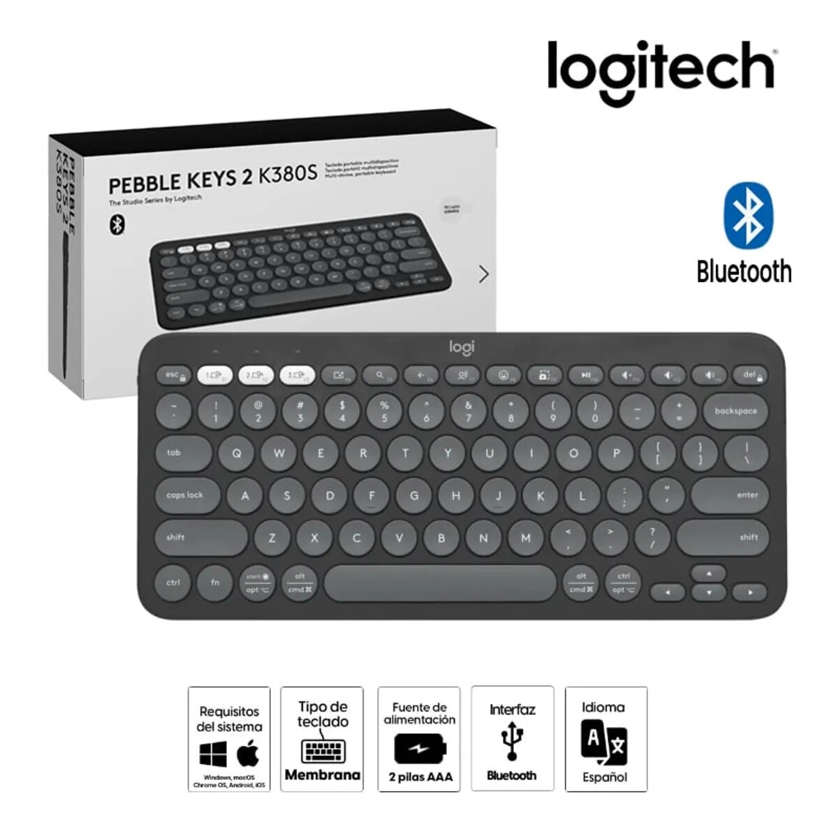 TECLADO LOGITECH PEBBLE 2 K380S BLUETOOTH/WIRELESS SP GRAPHITE - 1