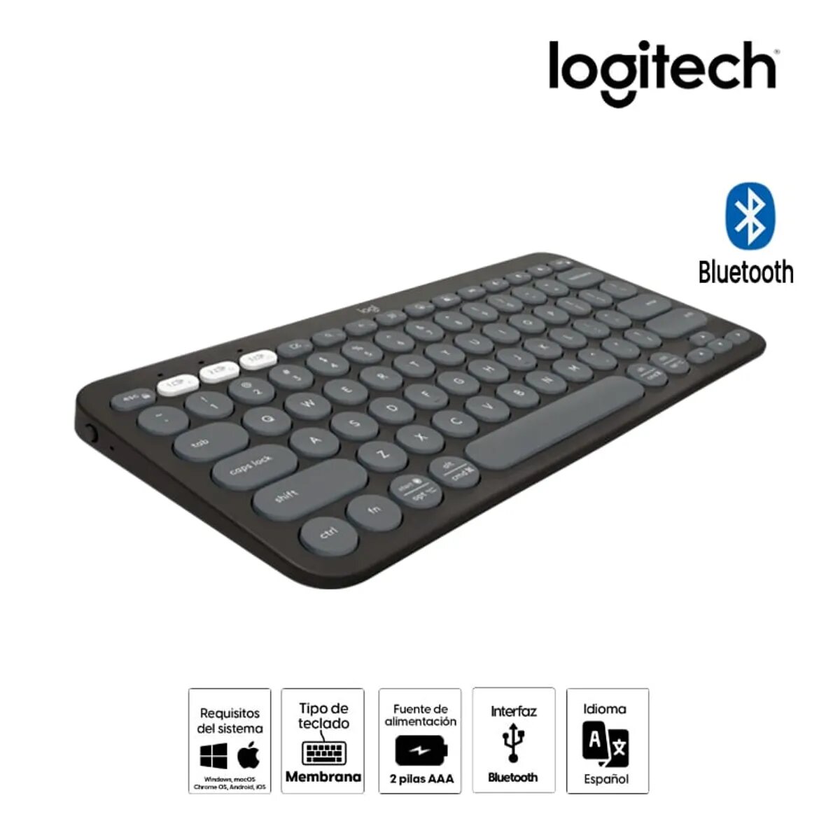TECLADO LOGITECH PEBBLE 2 K380S BLUETOOTH/WIRELESS SP GRAPHITE - 3